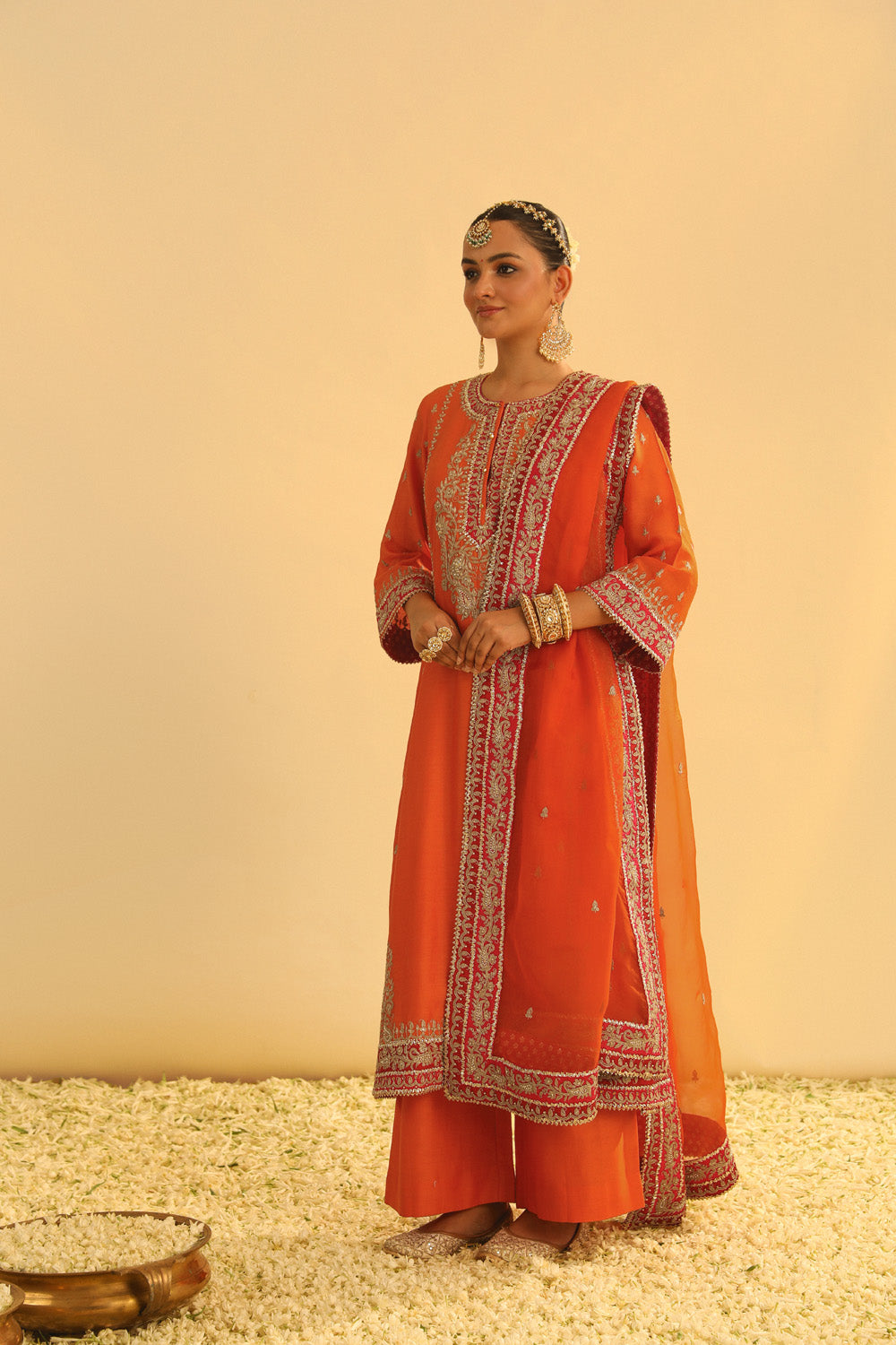 Mayra - Orange Long Kurta with Palazzo & Dupatta