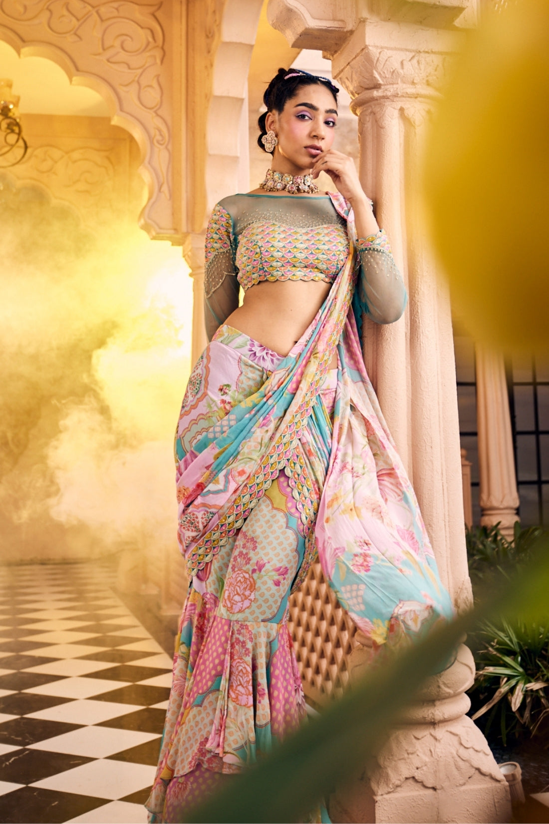 Turquoise Fish-Cut Saree
