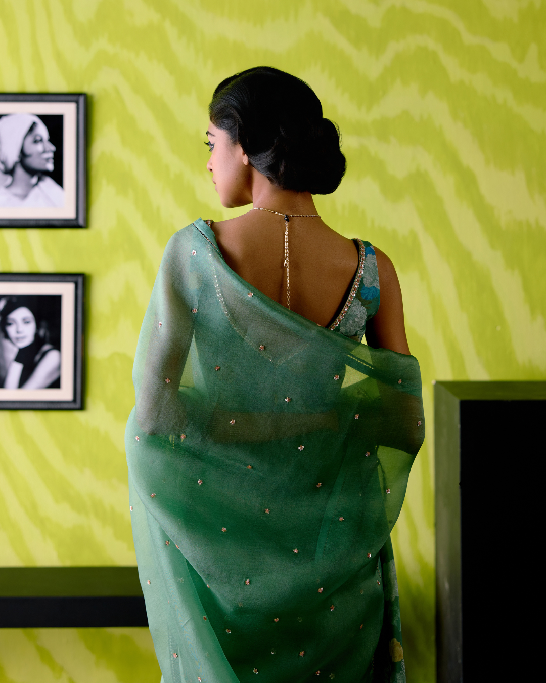 Green Apple Organza Saree with Blouse