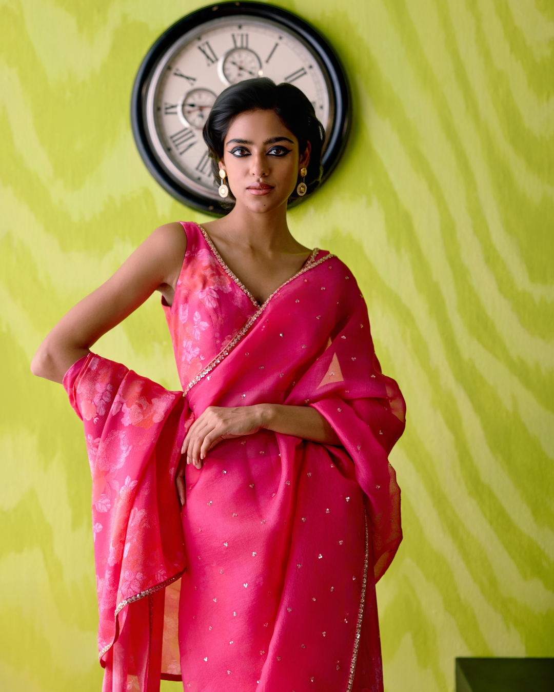 Fuchsia Pink Half and Half Saree with Blouse