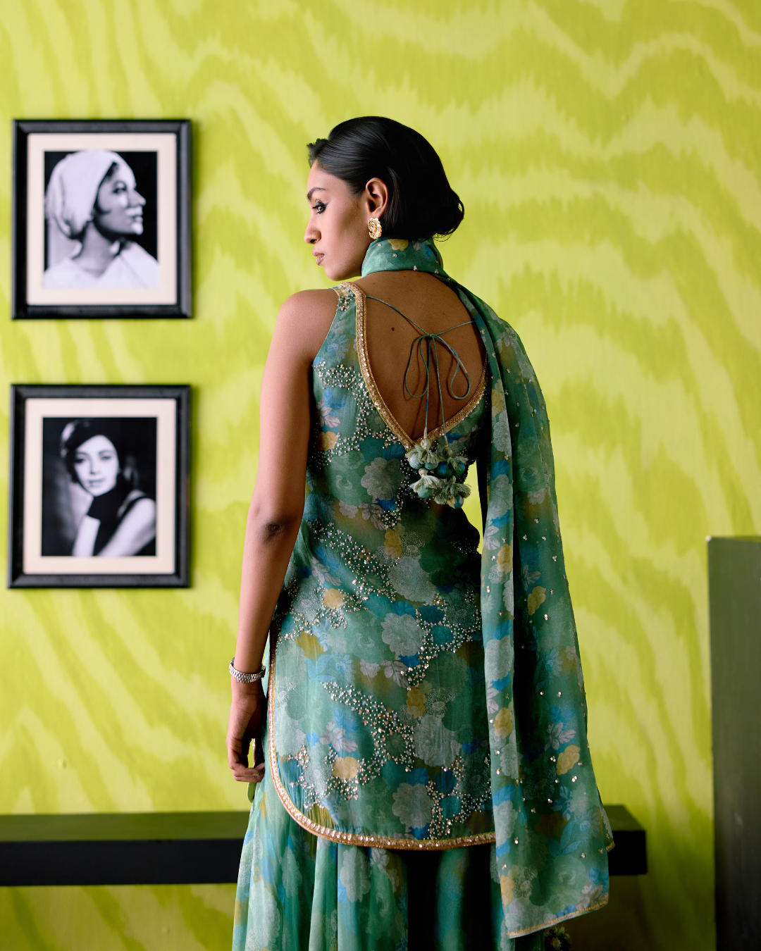 Green Apple Floral Print Short Kurta Set