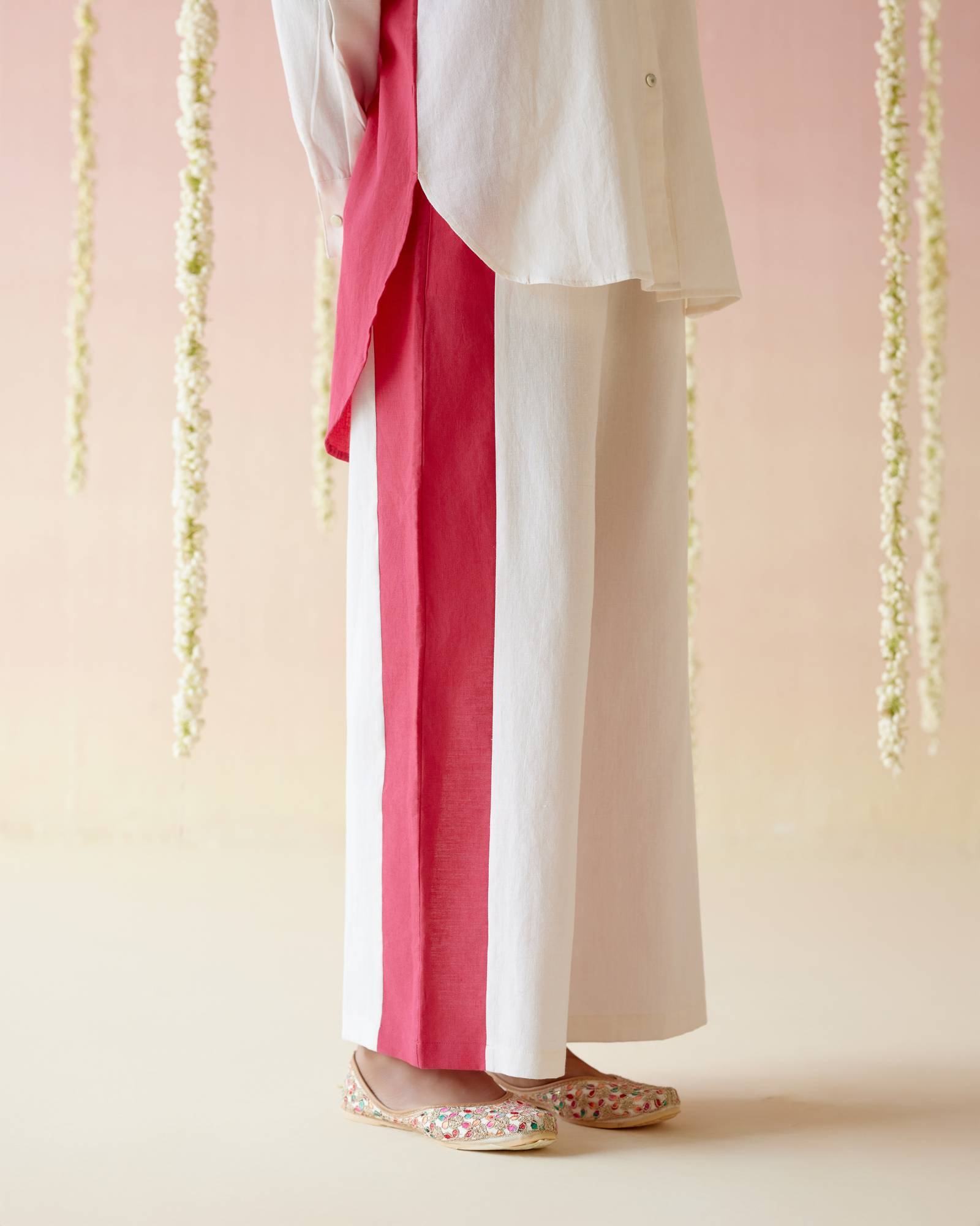Hot Pink Khadi Colorblocked Co-ord Set