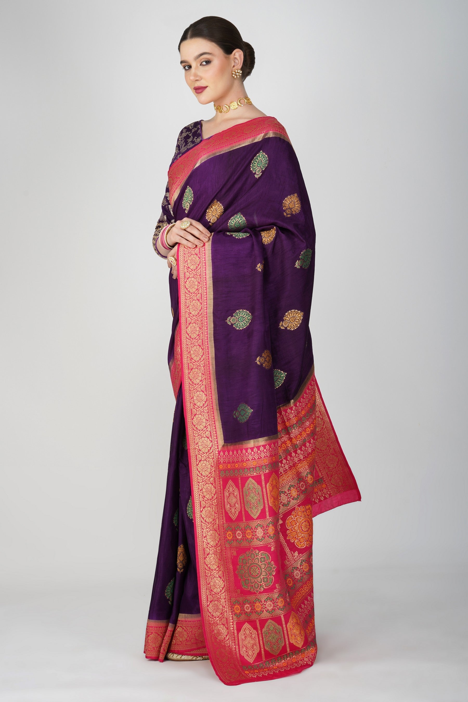 Purple Pure Katan Silk Banarasi Handloom Saree