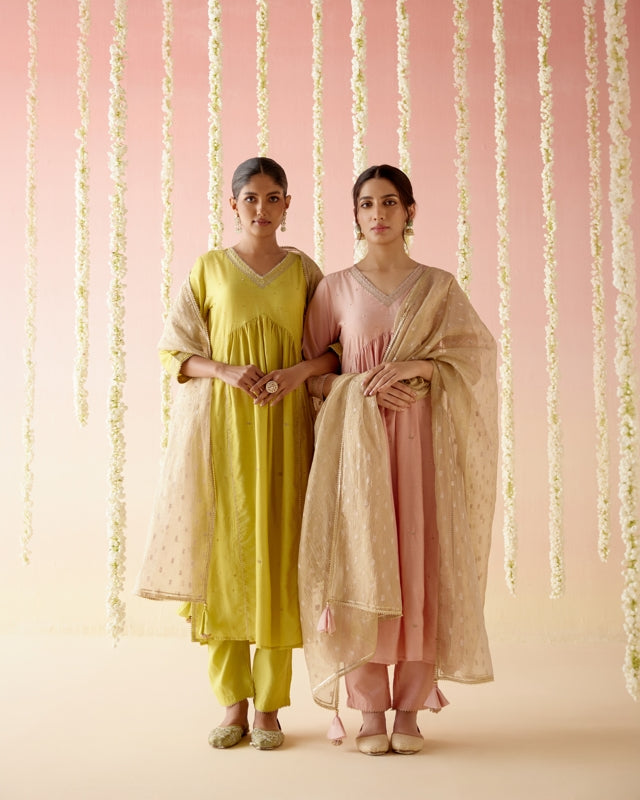 Lilly Lime Chanderi Kurta with
Narrow Pants & Dupatta - Set of 3
