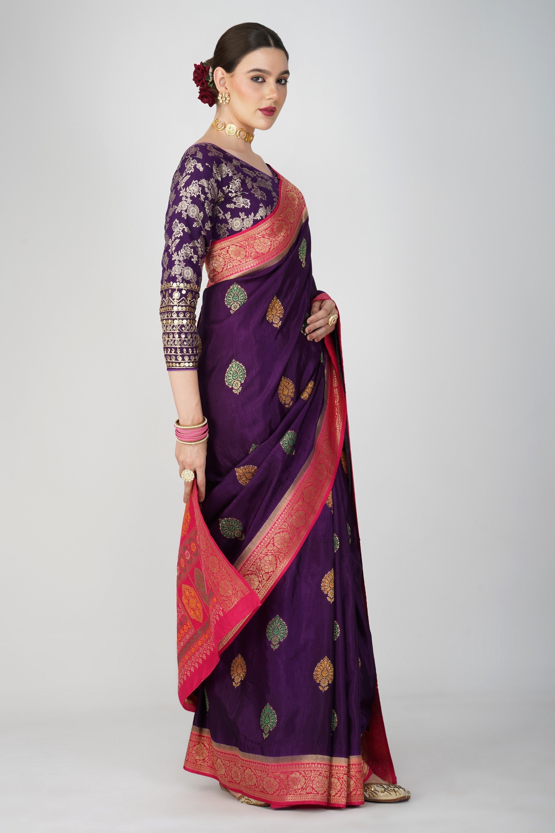 Purple Pure Katan Silk Banarasi Handloom Saree