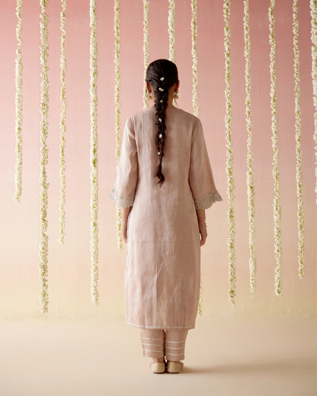 Old Rose Tissue Kurta with 
Narrow Pants & Dupatta - Set of 3