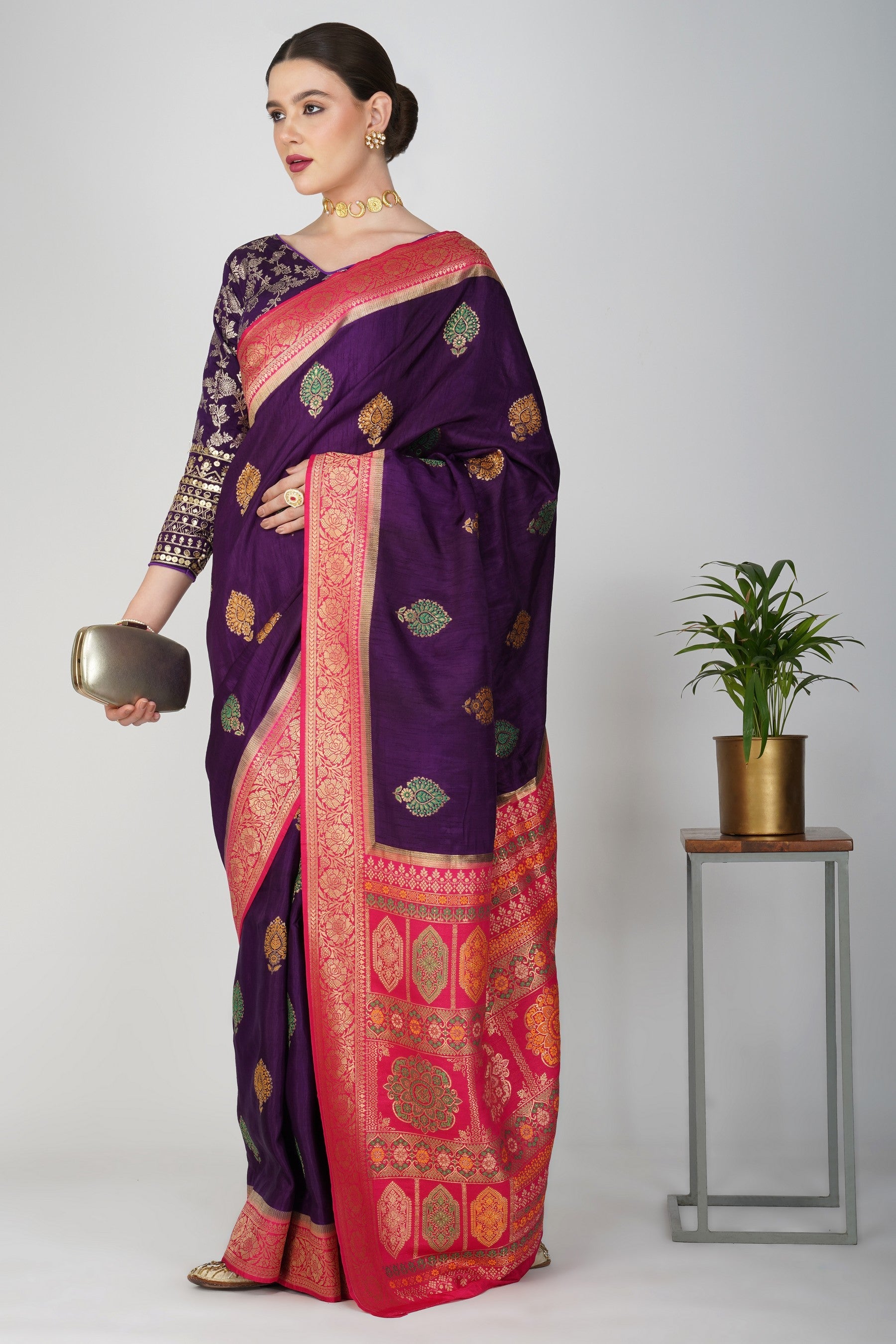 Purple Pure Katan Silk Banarasi Handloom Saree