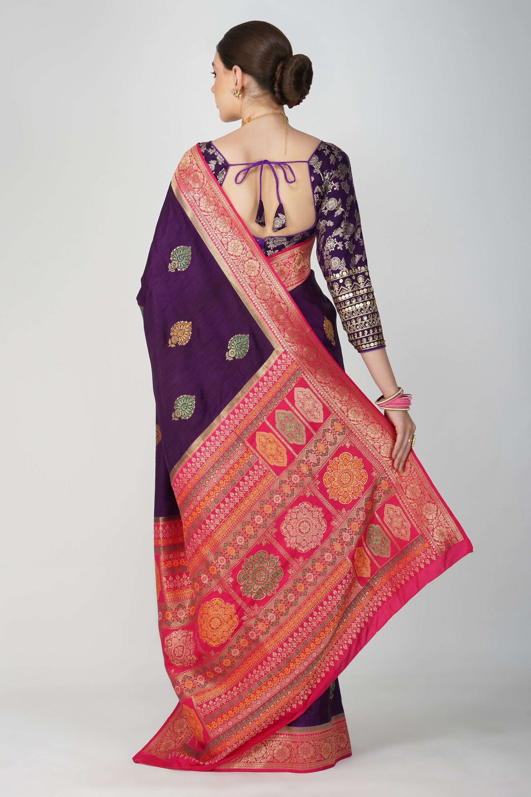 Purple Pure Katan Silk Banarasi Handloom Saree