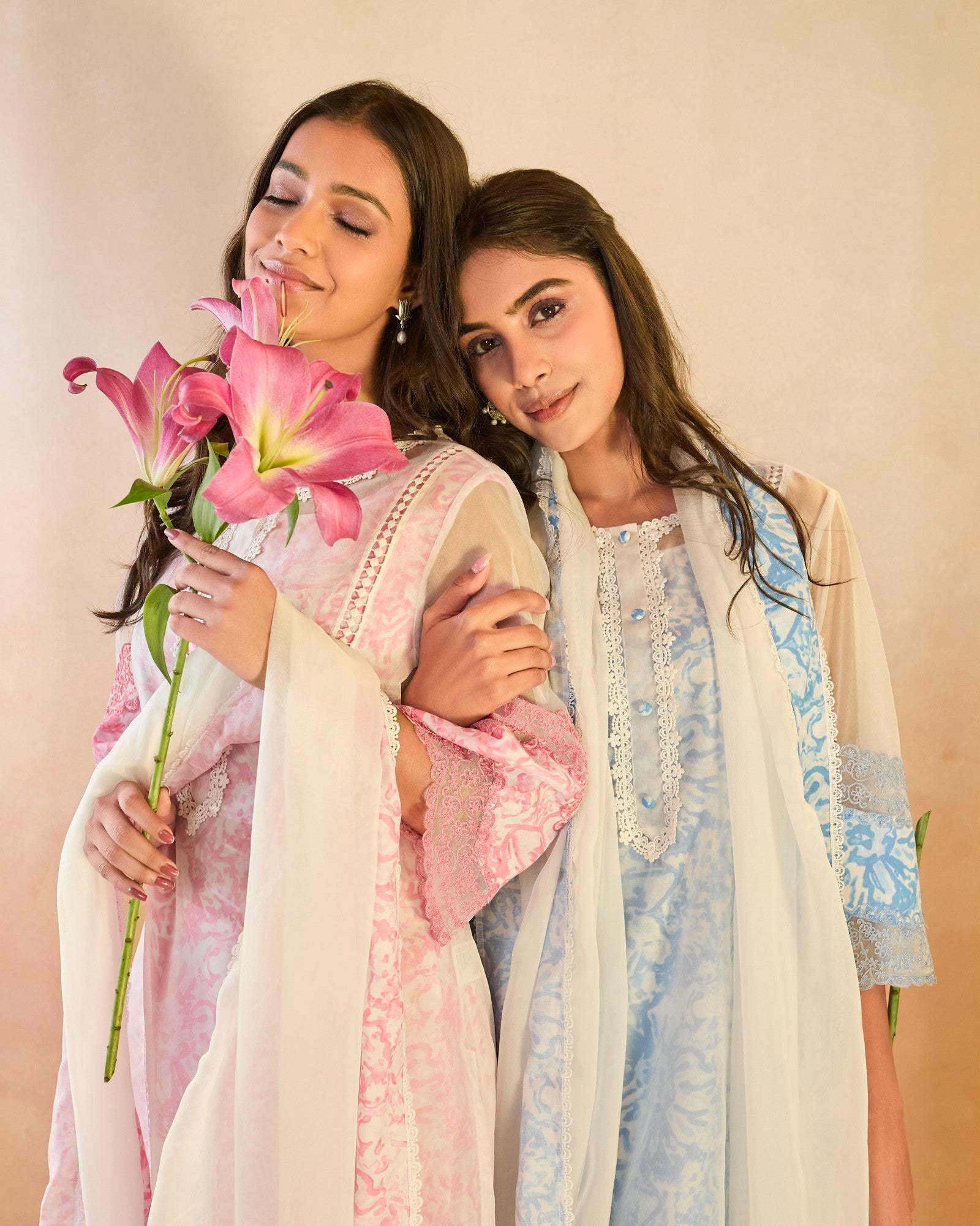 Blush Floral Embroidered Organza Slip Kurta with Narrow Pants