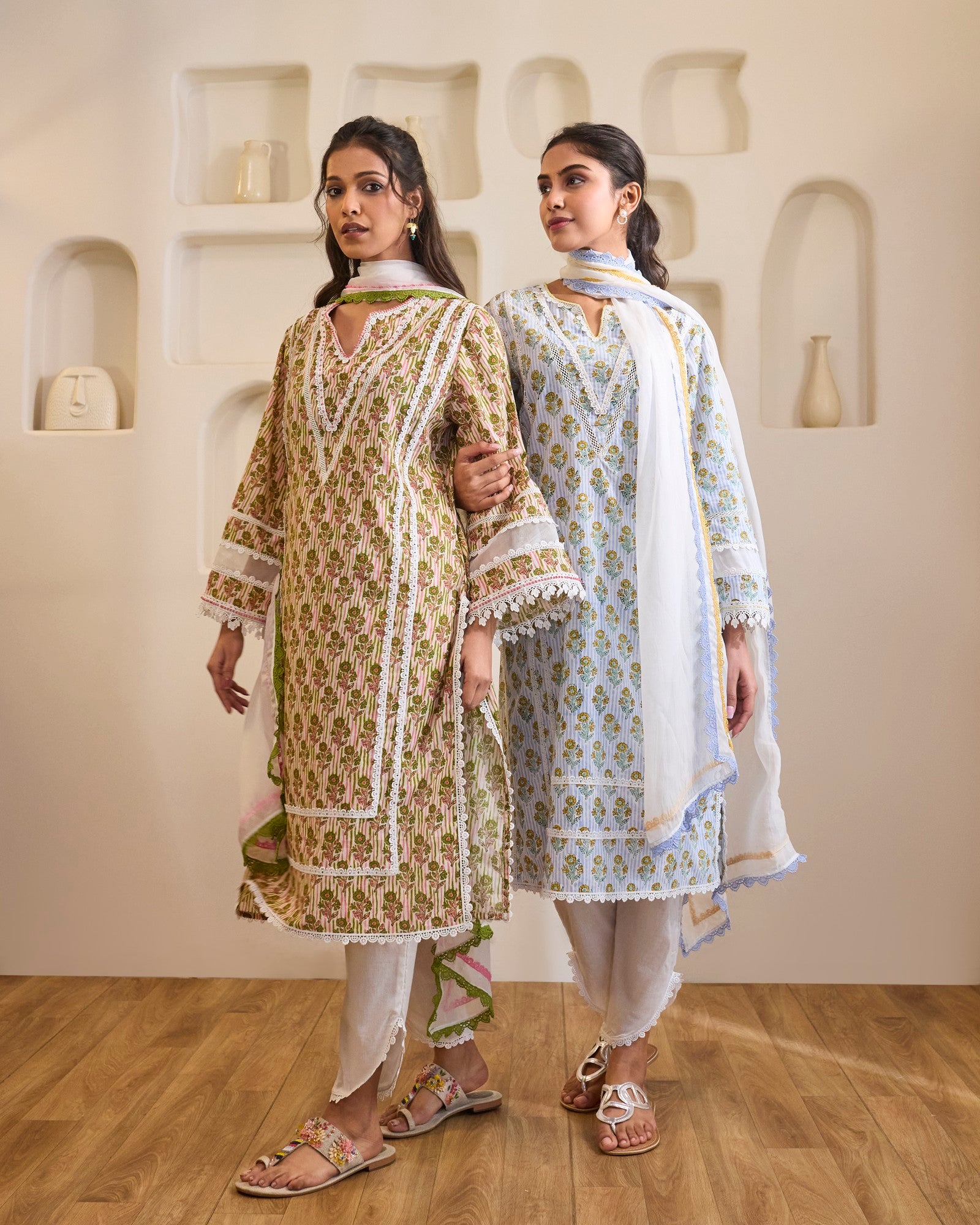 Green Charm Embroidered Cotton Kurta with Tulip Pants