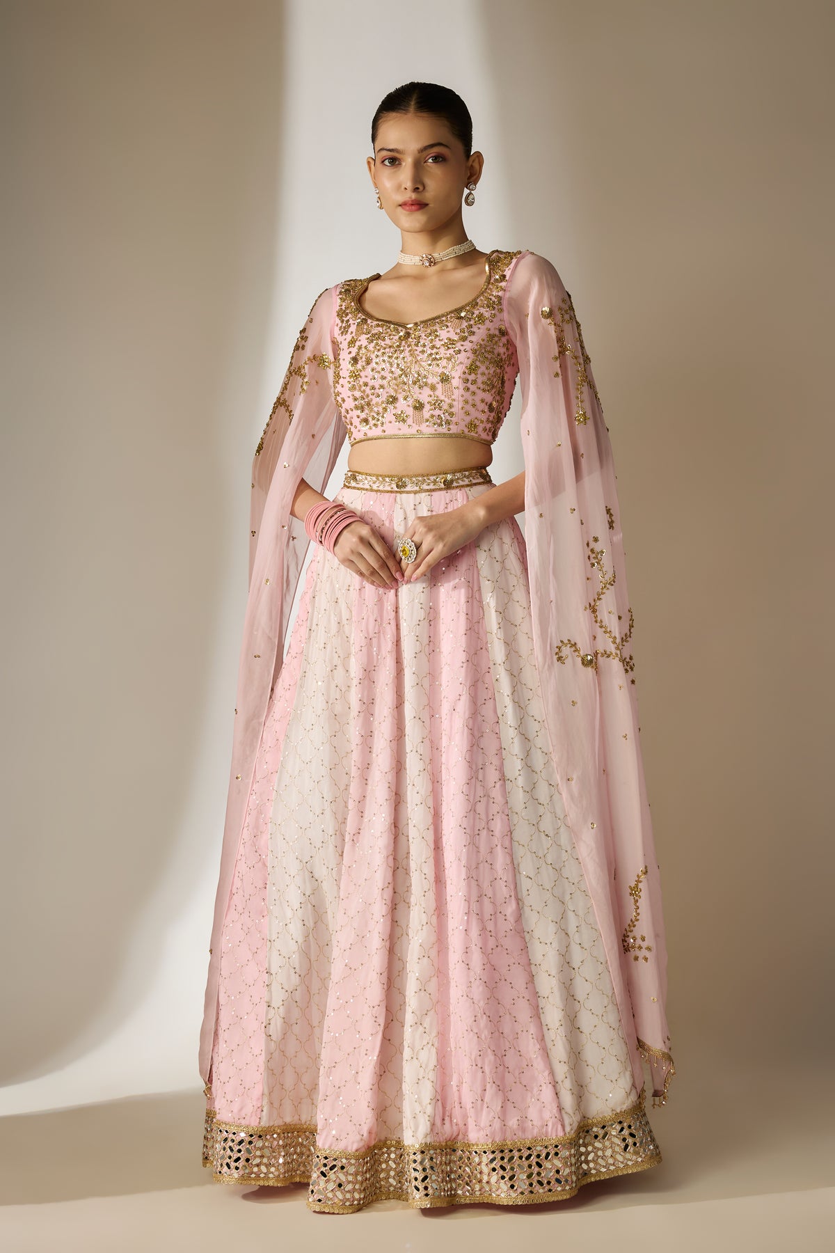 Light Pink Cape Sleeve Lehenga Set