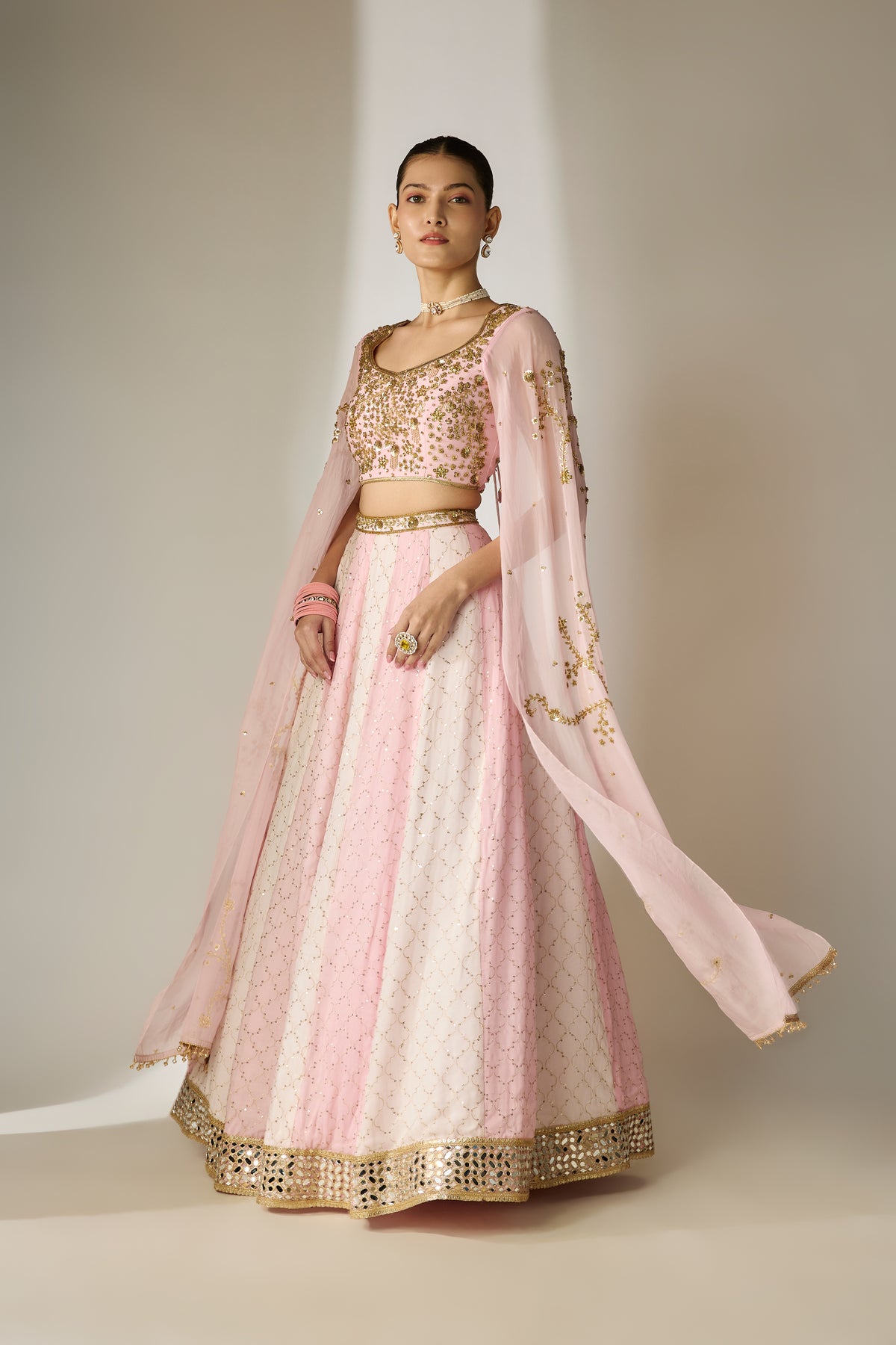 Light Pink Cape Sleeve Lehenga Set