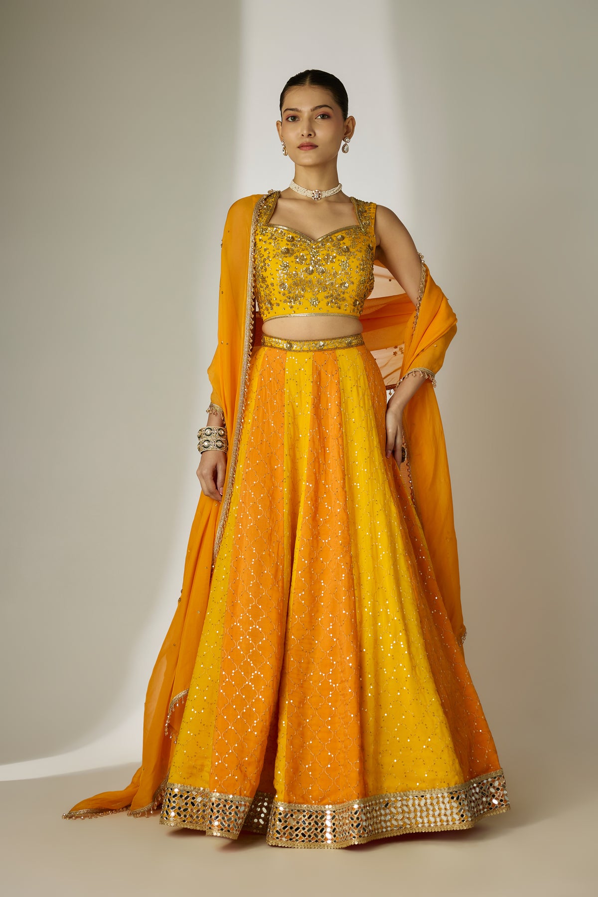 Orange & Yellow Sequin Lehenga Set