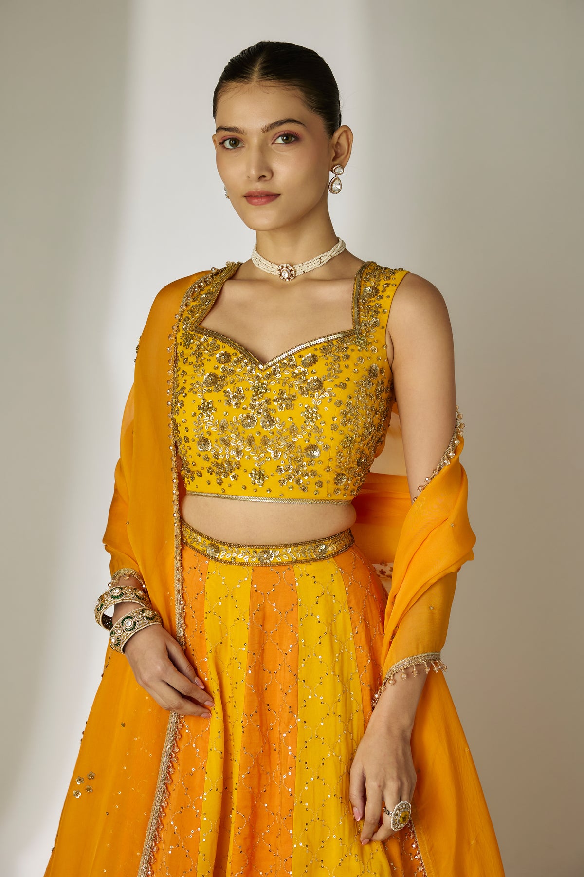 Orange & Yellow Sequin Lehenga Set