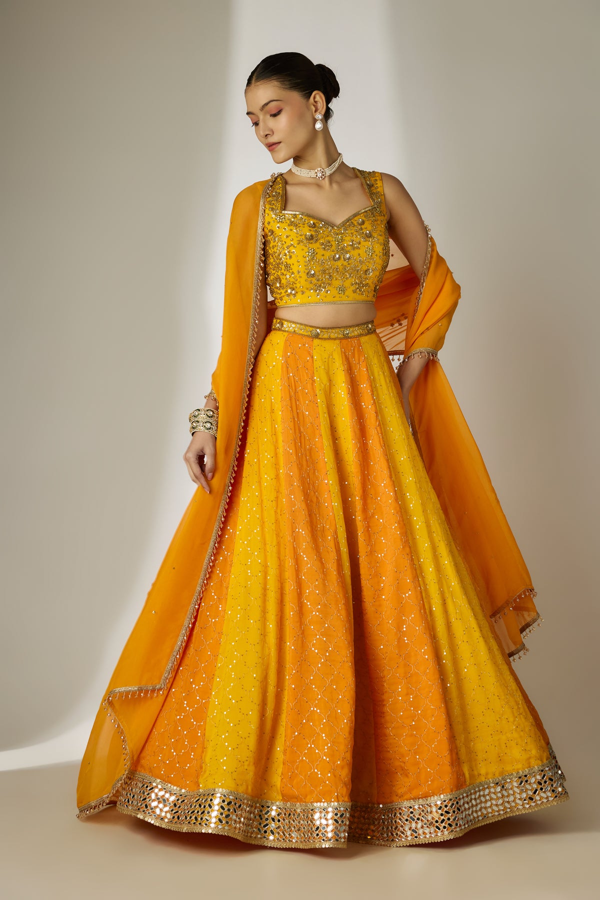Orange & Yellow Sequin Lehenga Set