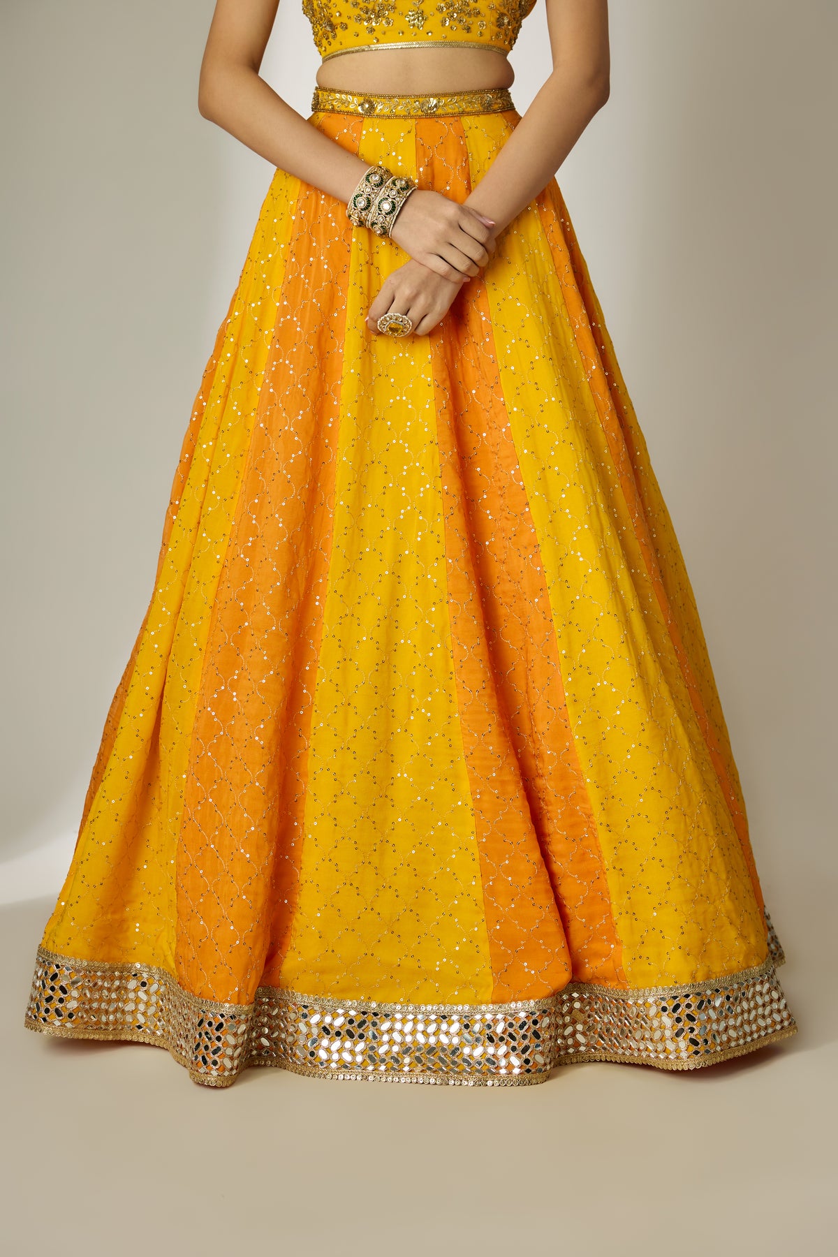 Orange & Yellow Sequin Lehenga Set