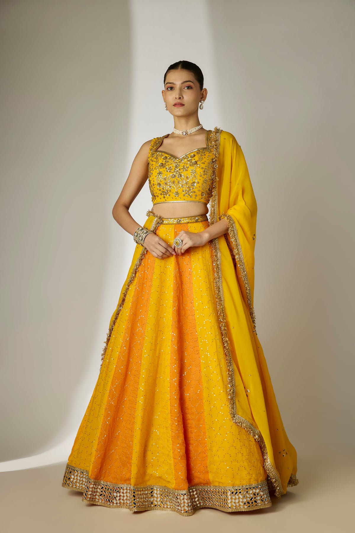 Orange & Yellow Sequin Lehenga Set