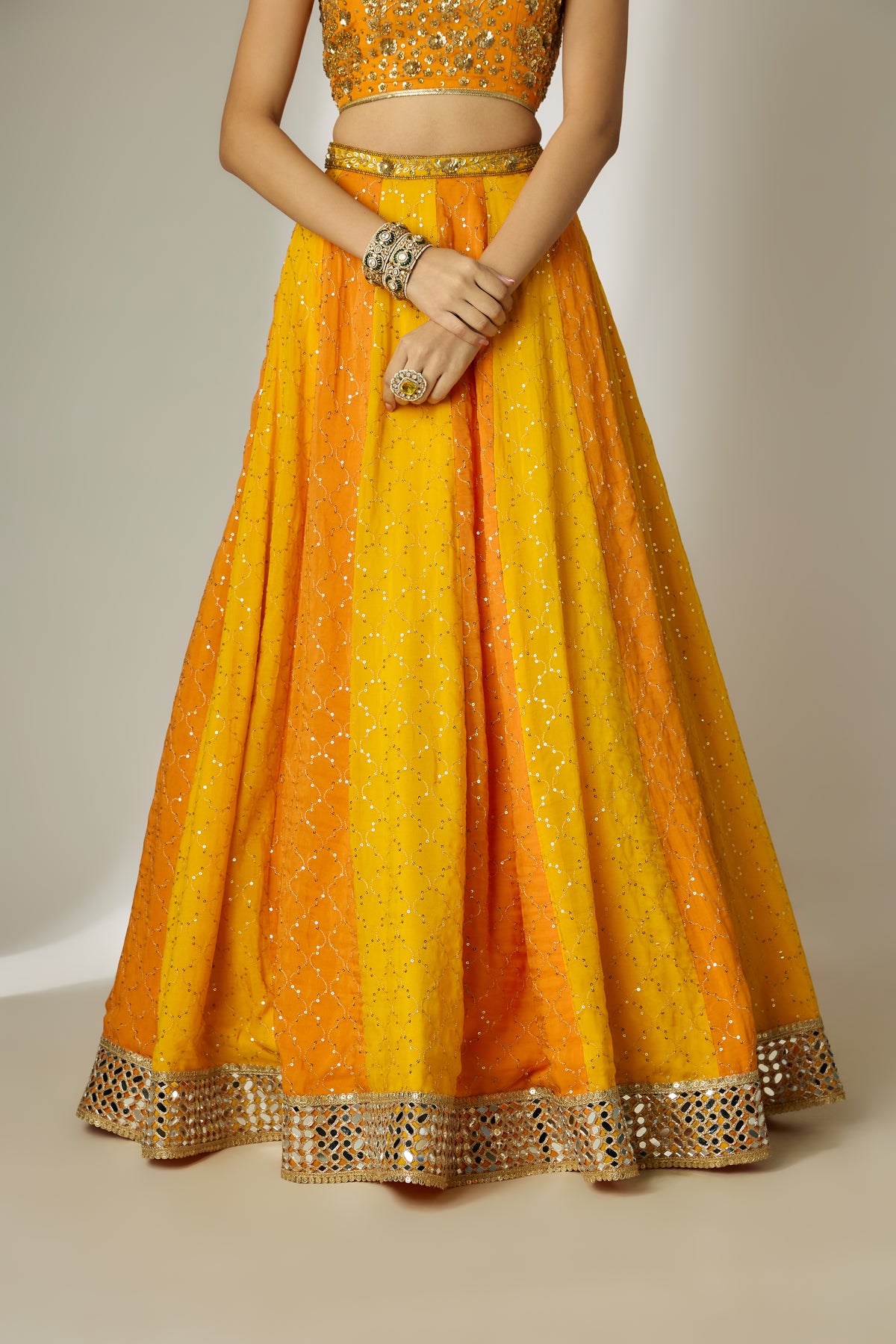 Orange & Yellow Halter Lehenga Set