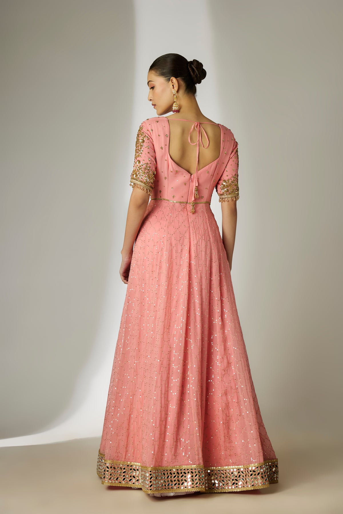 Peach Sequin Anarkali Set