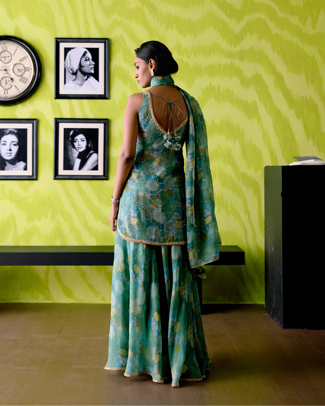 Green Apple Floral Print Short Kurta Set