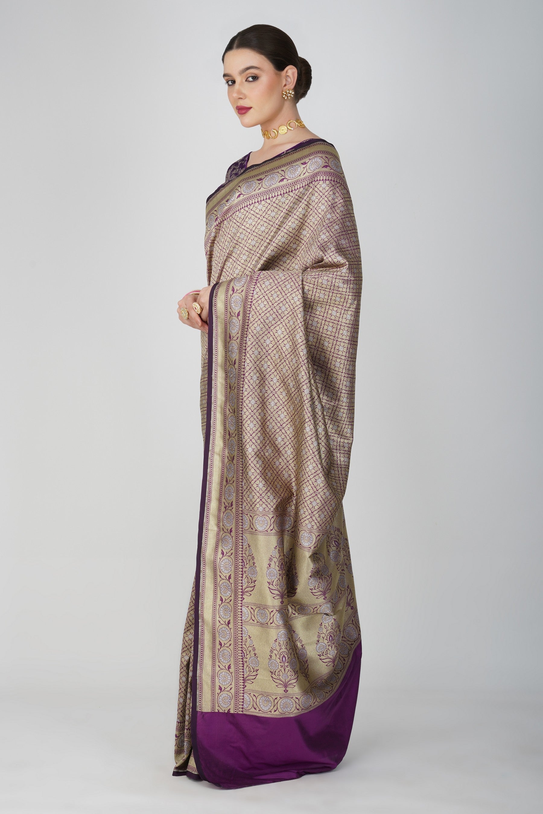 Purple Pure Katan Silk Khimkhaab deisgn Banarasi Handloom Saree