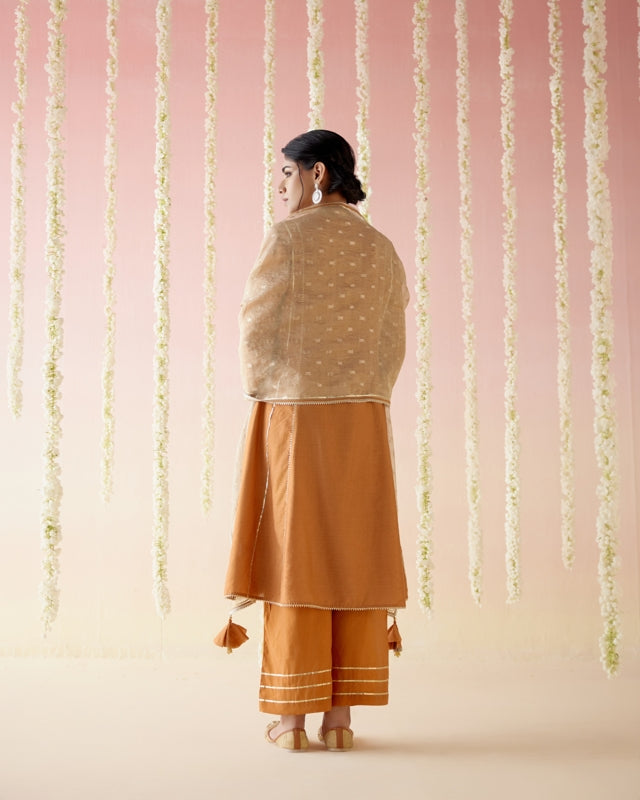 Dahlia Rust Gota Anarkali with
Wide Leg Pants & Dupatta - Set of 3