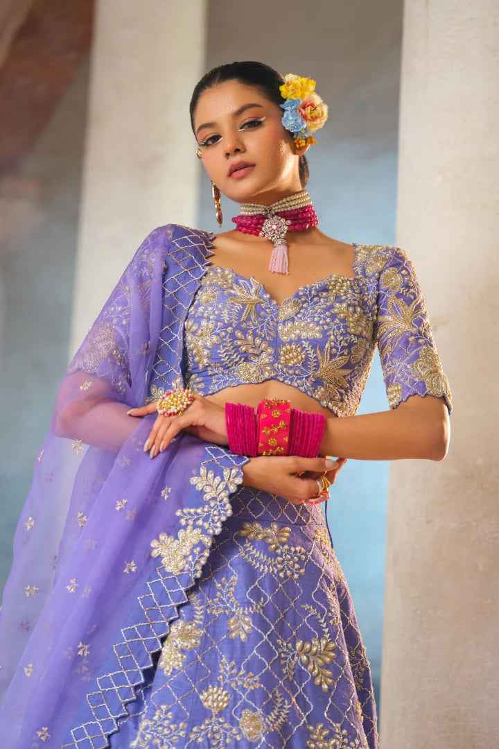 Lavendar Blue Irish Colored Lehenga Set