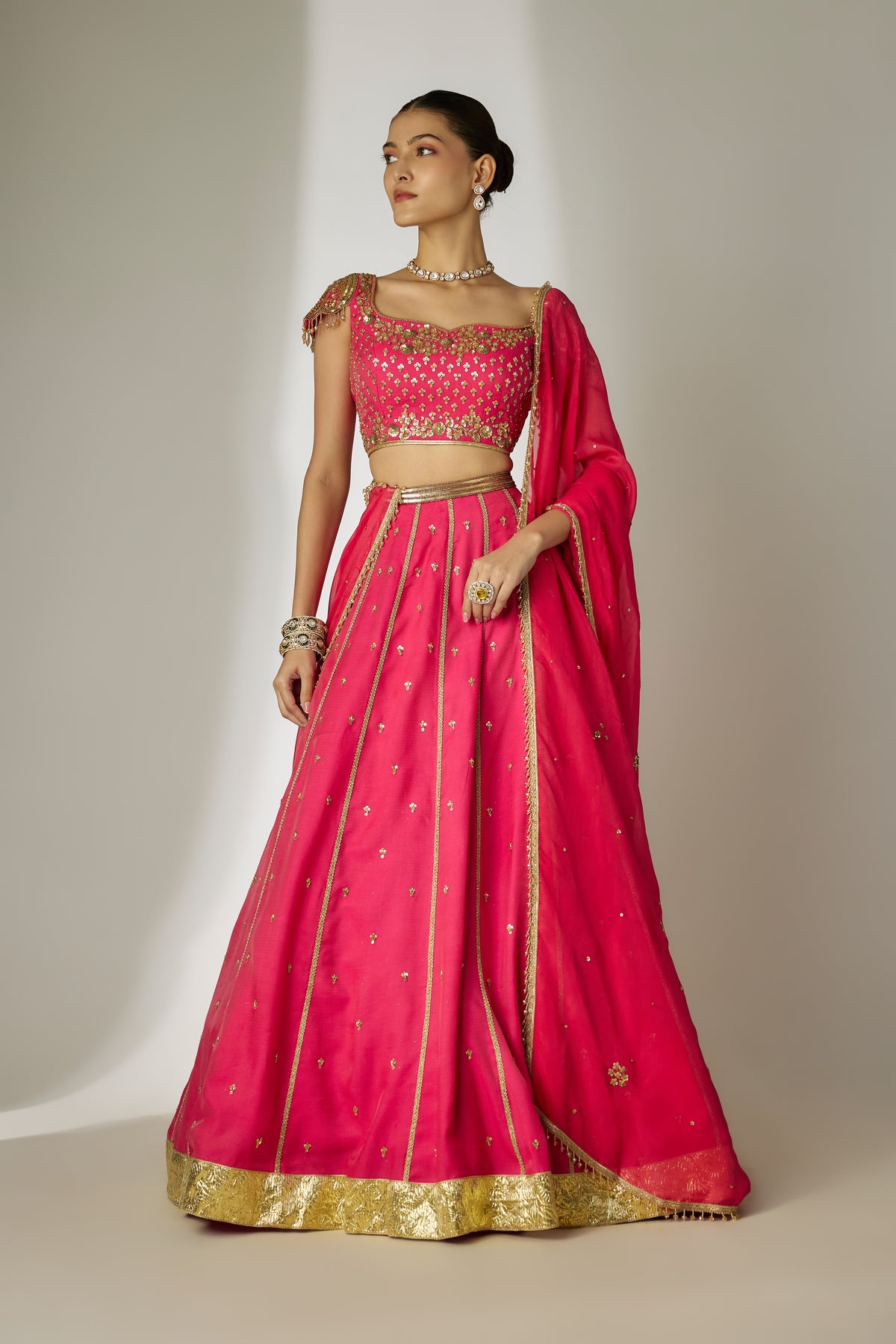 Pink Chanderi Lehenga Set