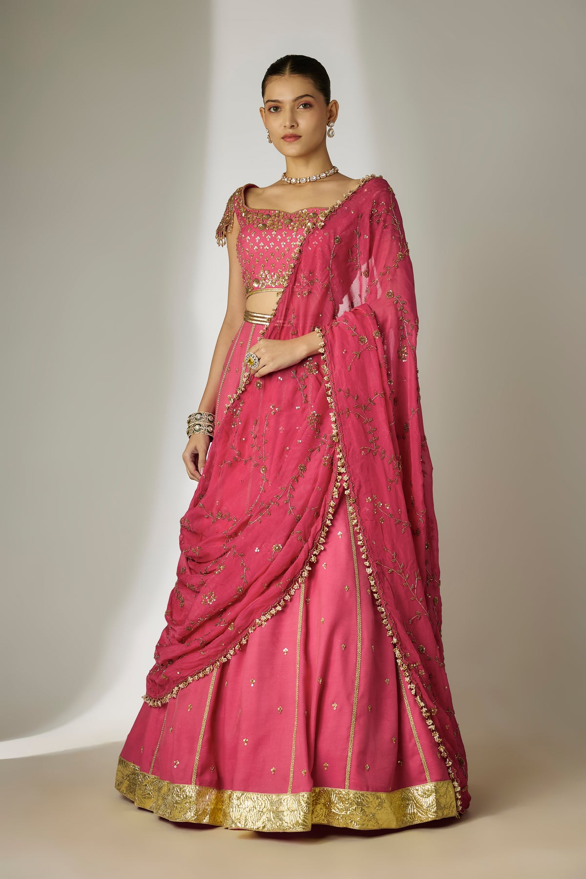 Pink Chanderi Lehenga Set