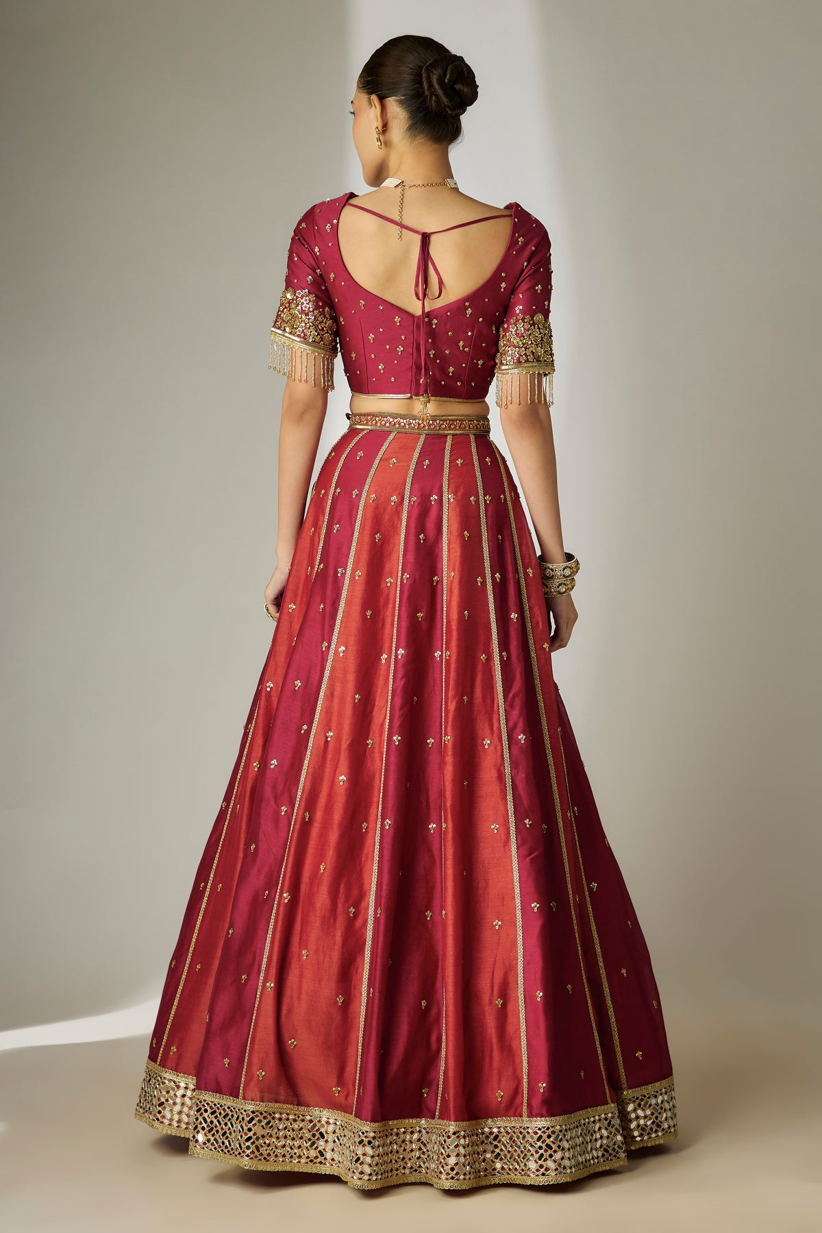 Red & Rust Chanderi Lehenga Set