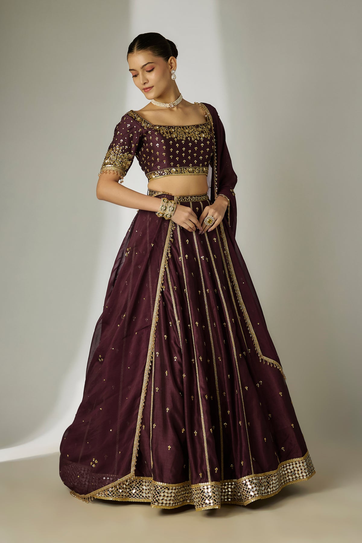 Brown Chanderi Lehenga Set