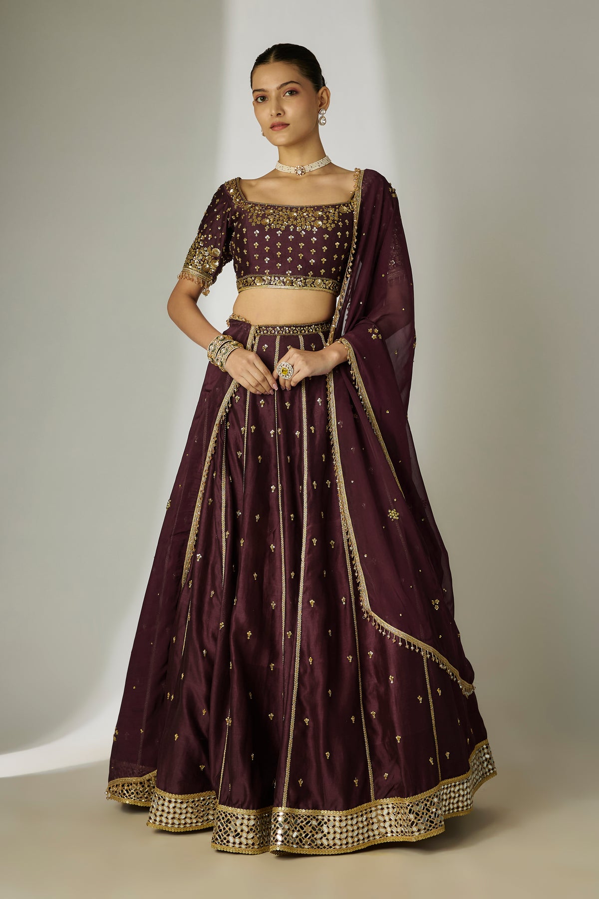Brown Chanderi Lehenga Set