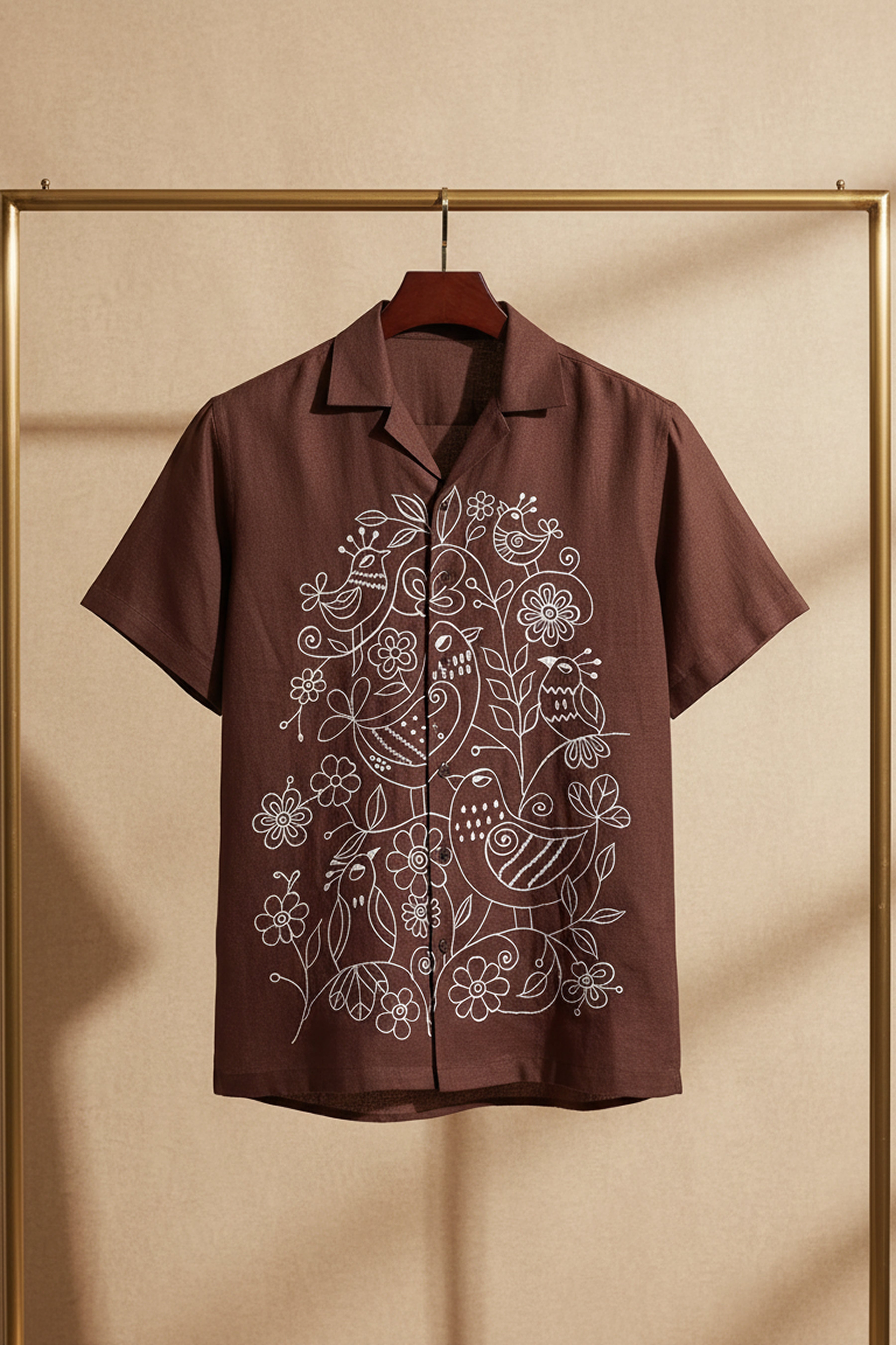 Botan — Brown Embroidered Cotton Shirt