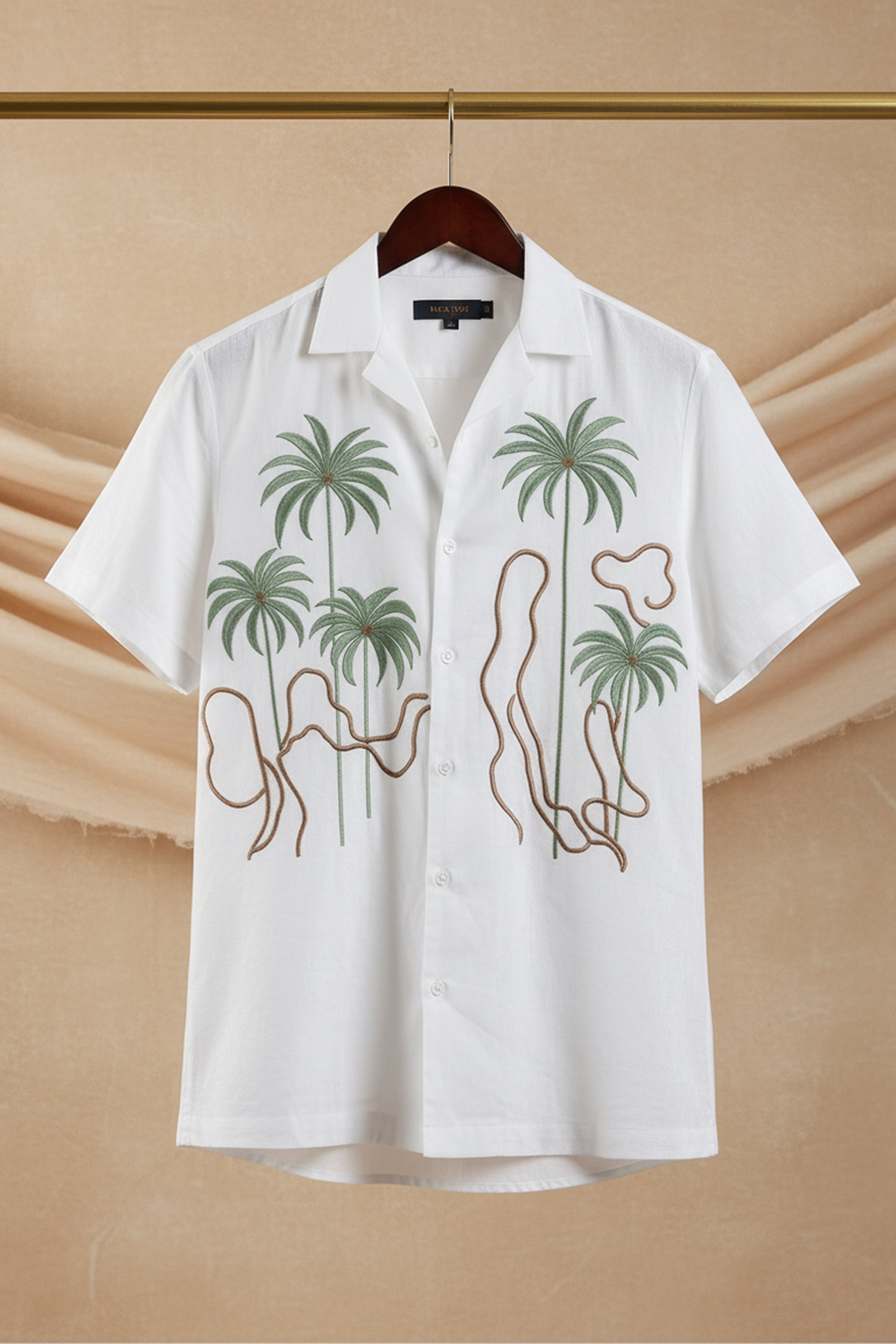 Tansira — White Palm Embroidered Linen Shirt