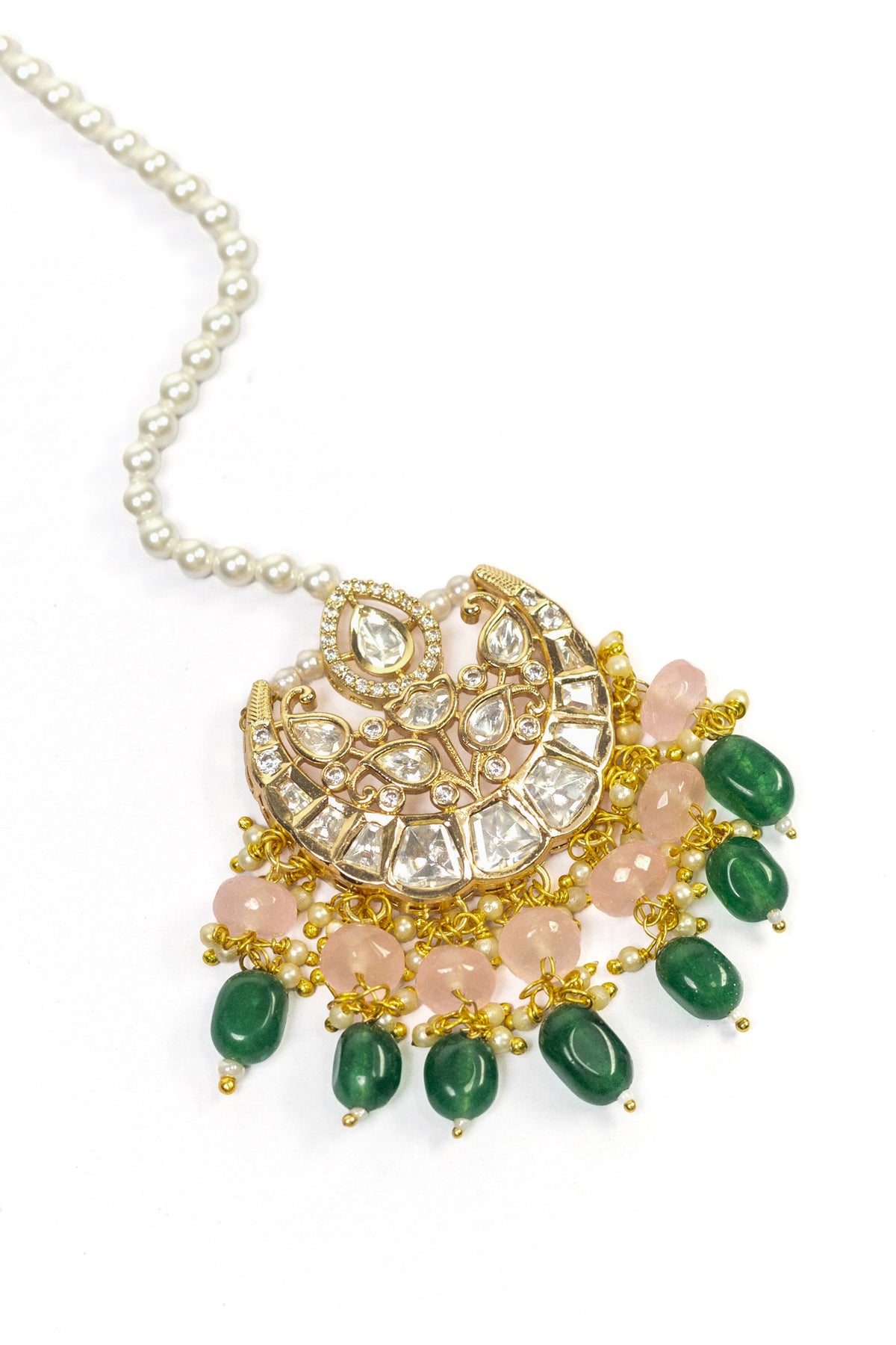Xago Pearl & Green Bead Traditional Maang Tikka