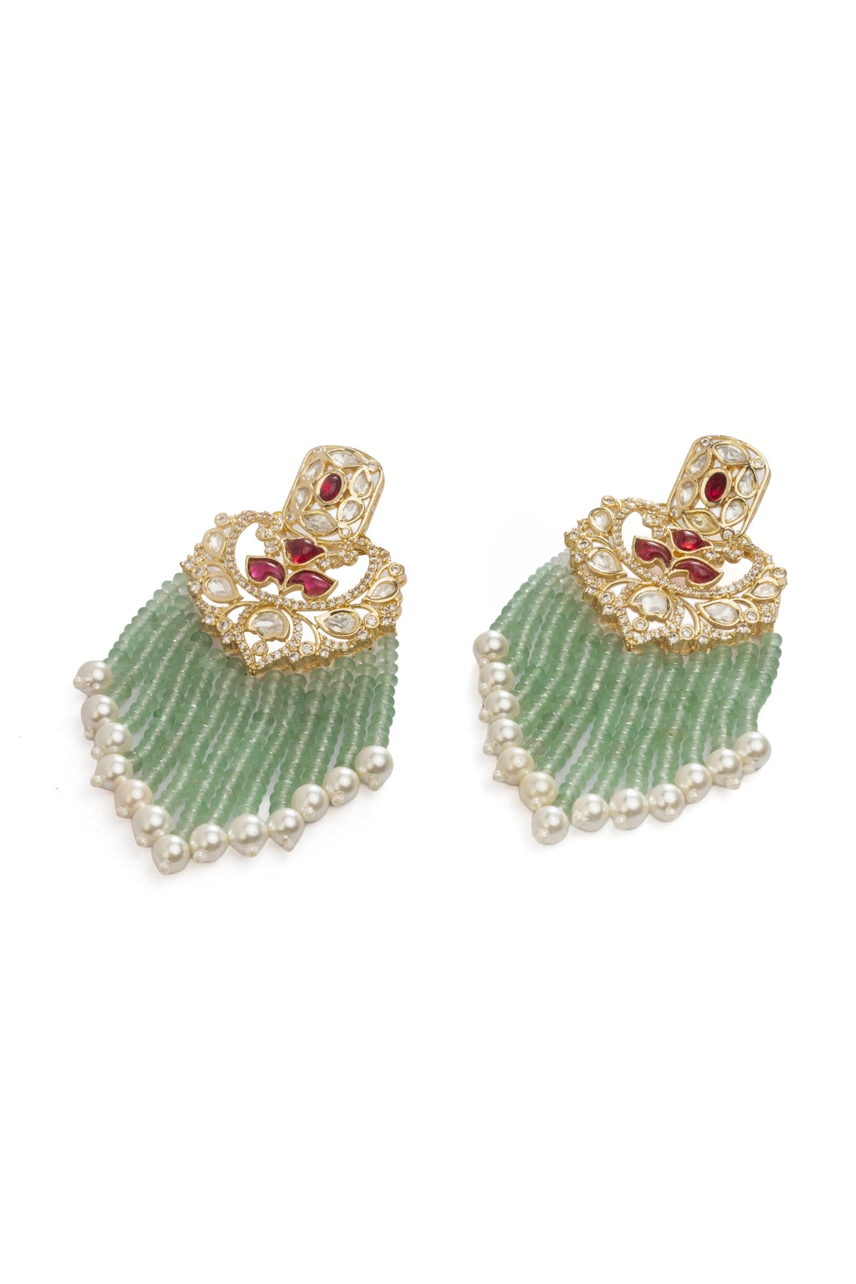 Xago Designer Polki Studs with Cascading Mint Beads