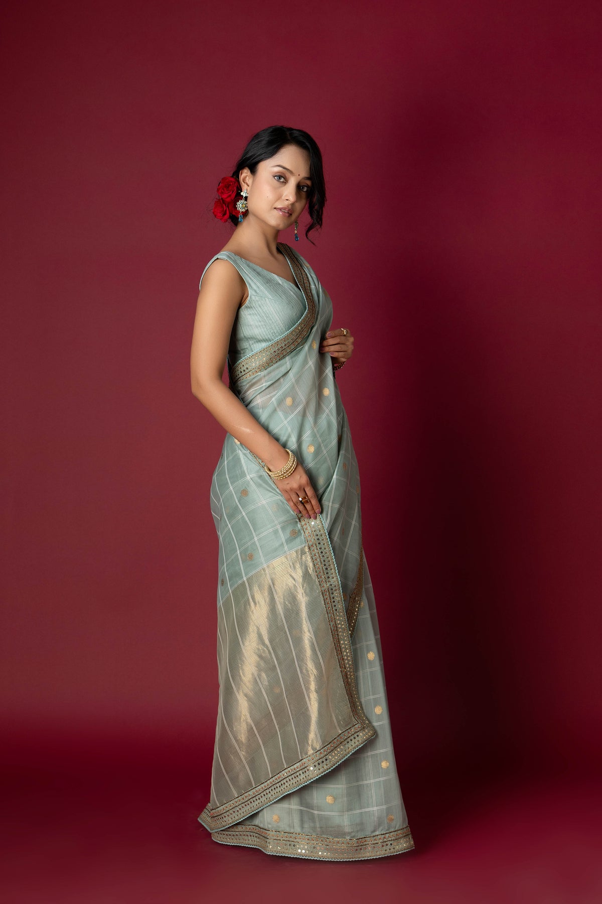 Jade Chanderi Silk Aari Saree
