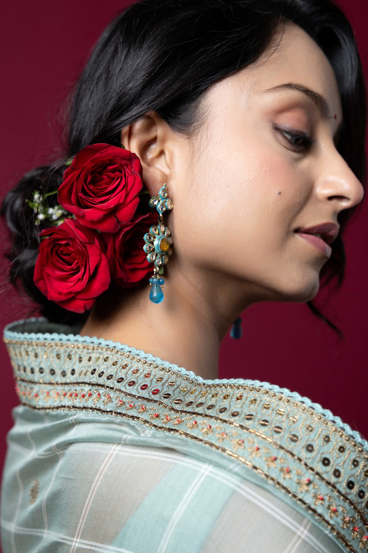 Jade Chanderi Silk Aari Saree