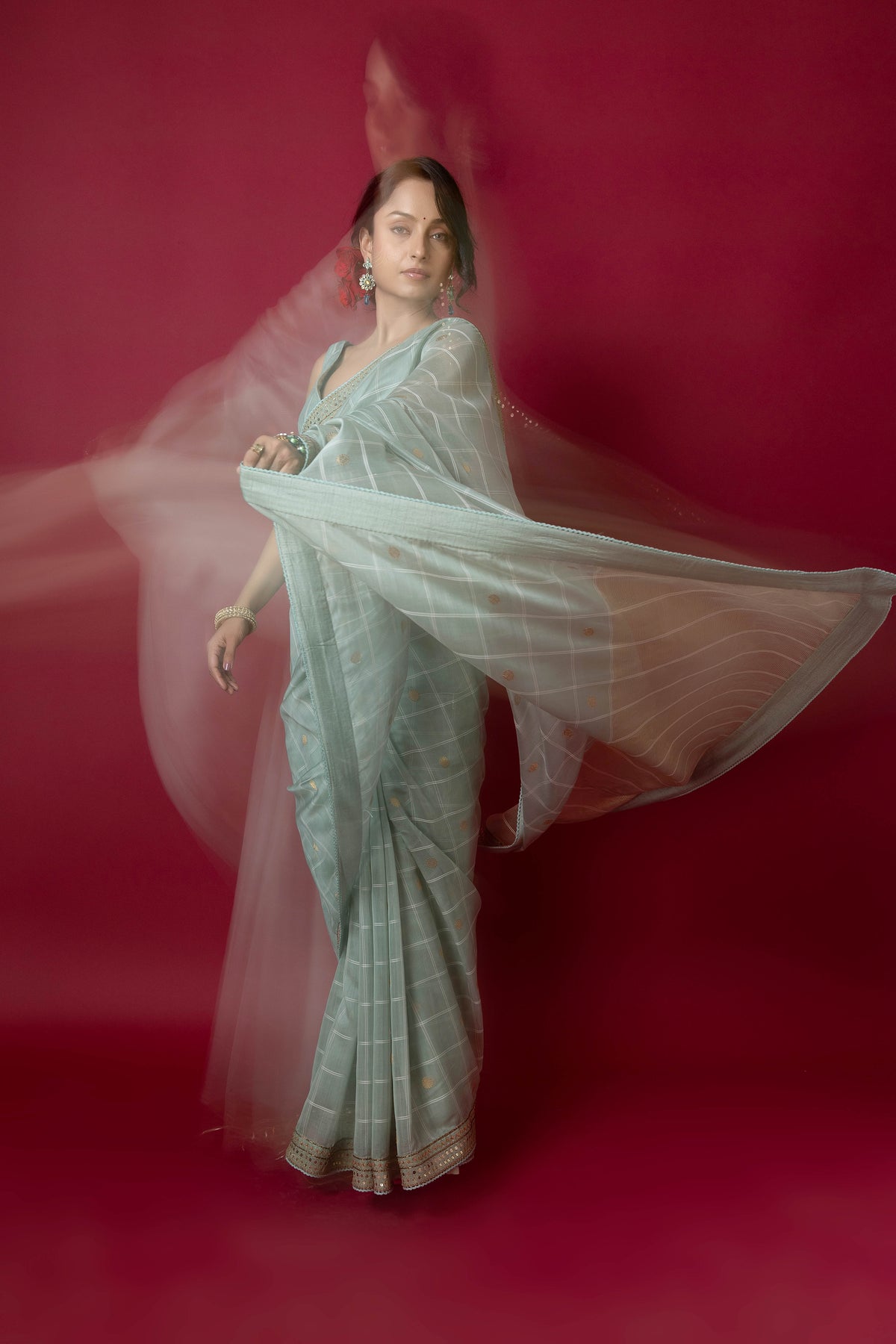 Jade Chanderi Silk Aari Saree