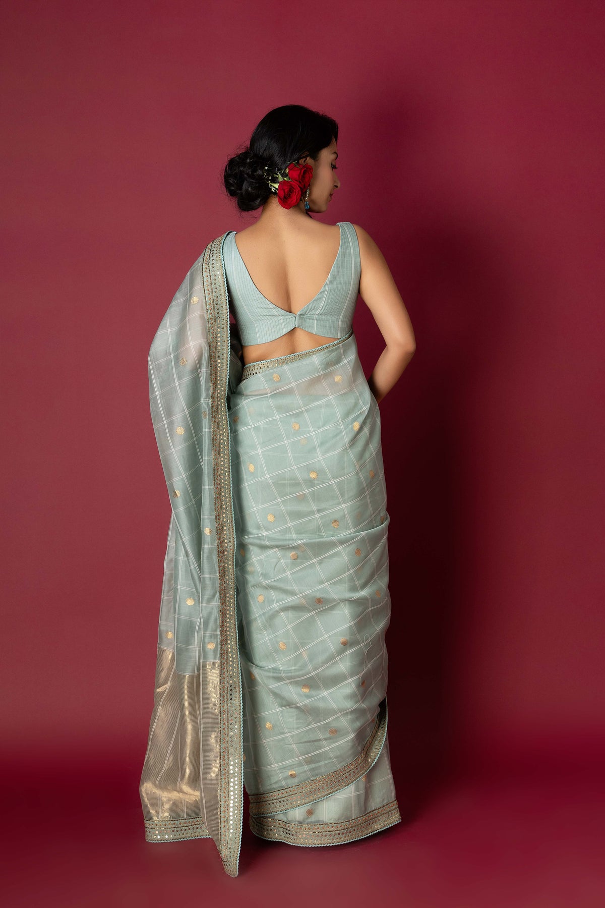 Jade Chanderi Silk Aari Saree