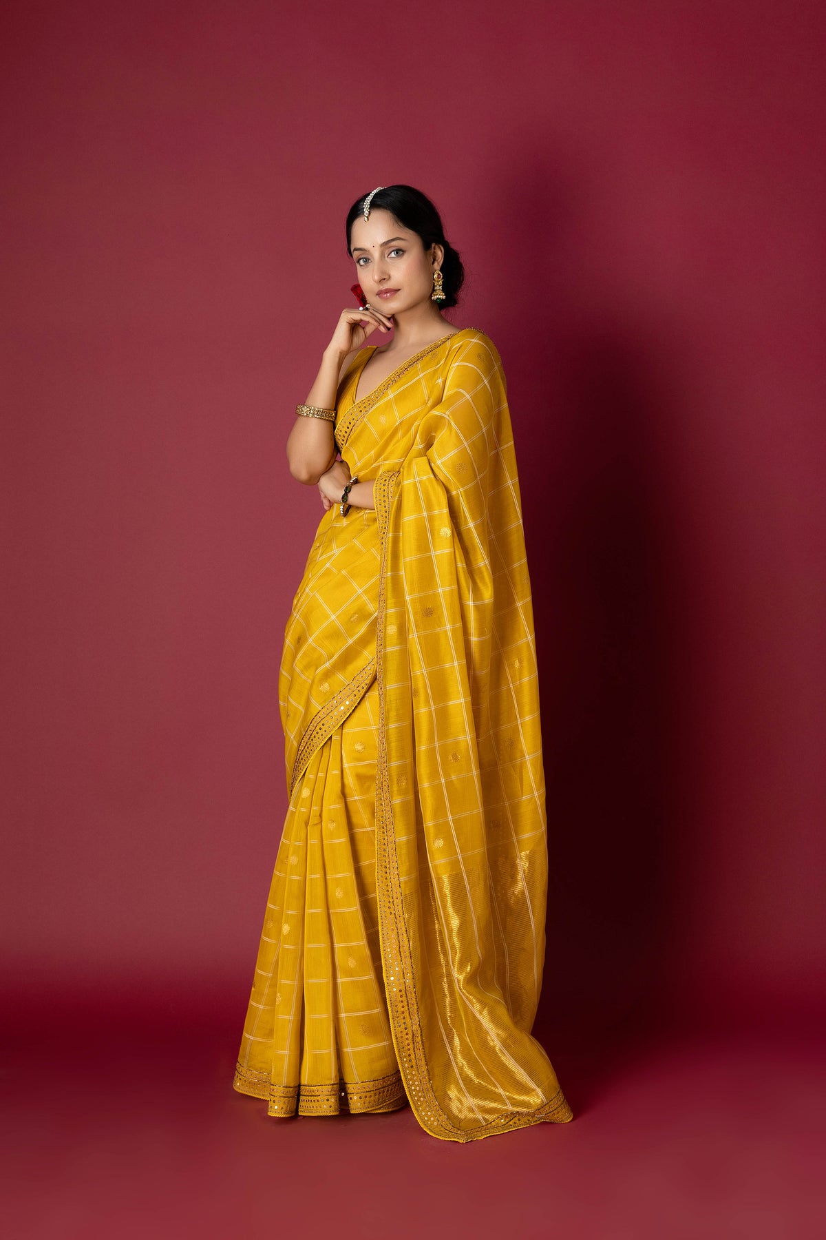 Yellow Chanderi Silk Aari Saree