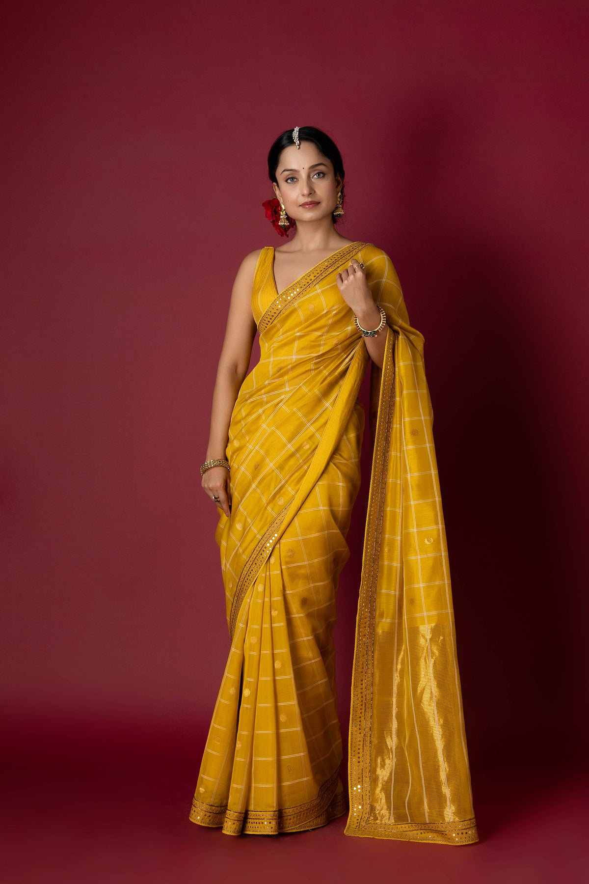 Yellow Chanderi Silk Aari Saree