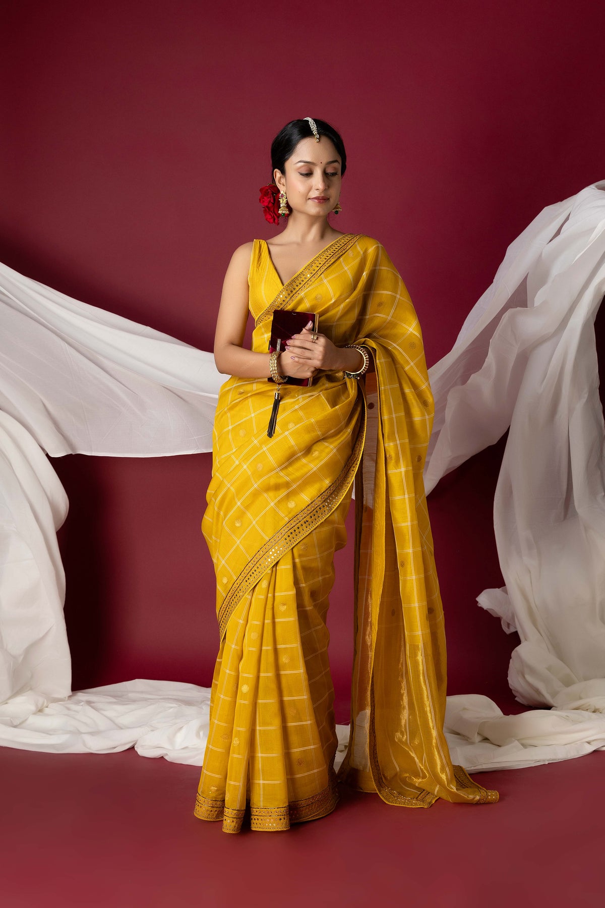 Yellow Chanderi Silk Aari Saree