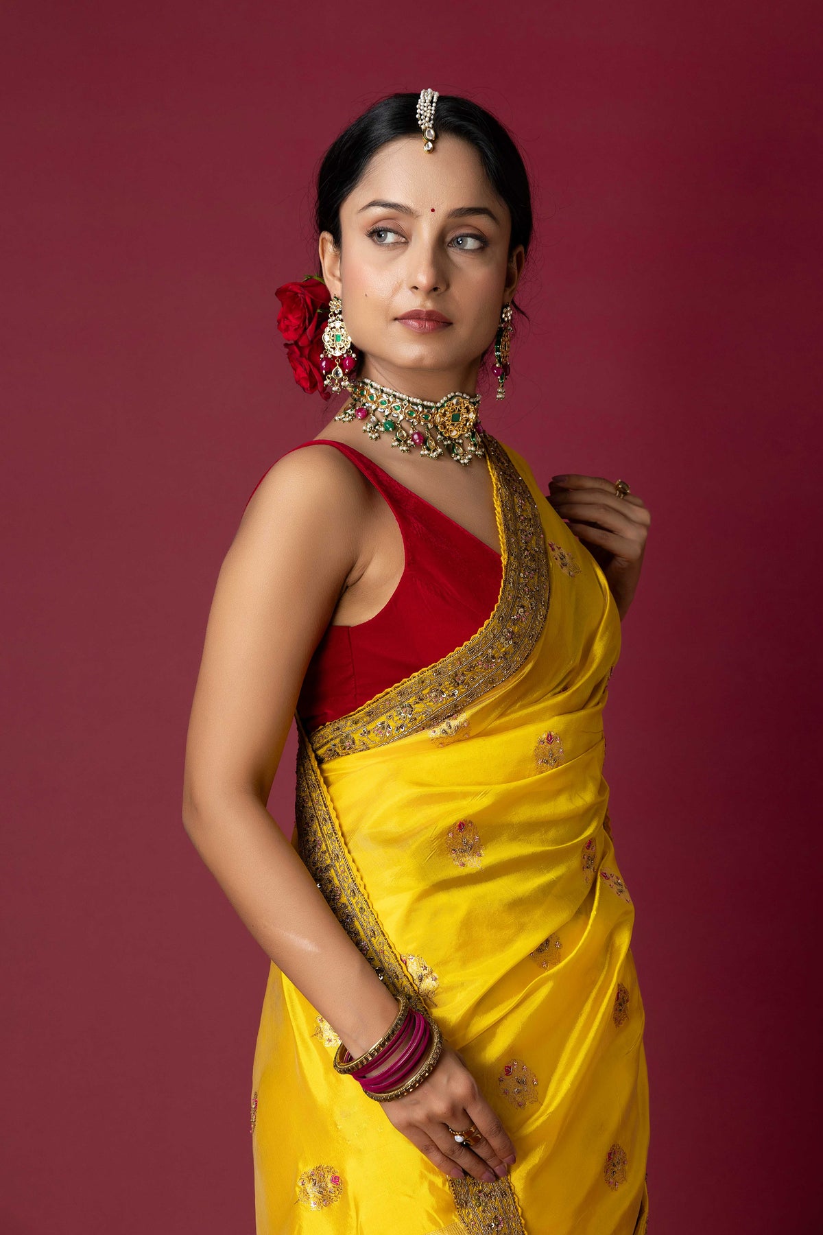 Yellow Chanderi Silk Aari & Bobbin Saree