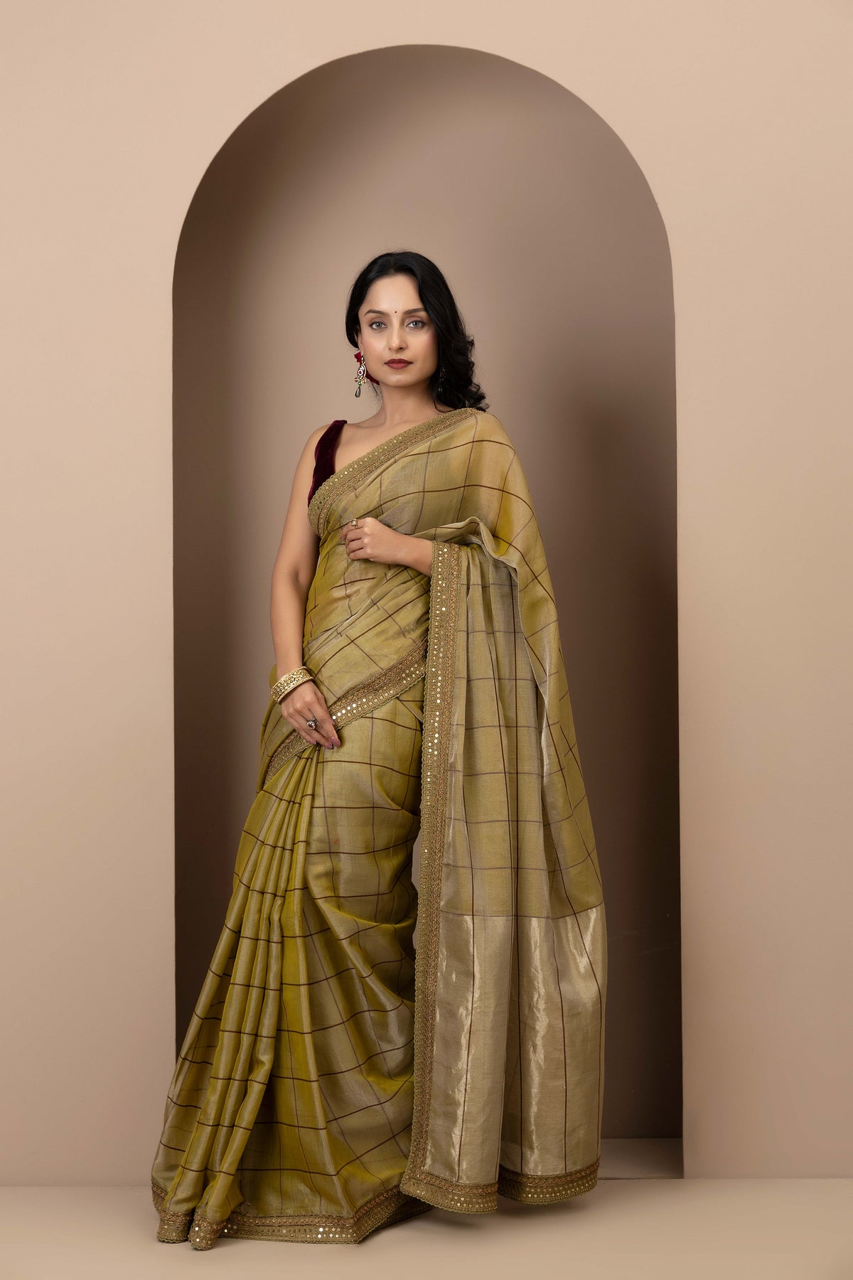 Gold Chanderi Silk Aari Saree