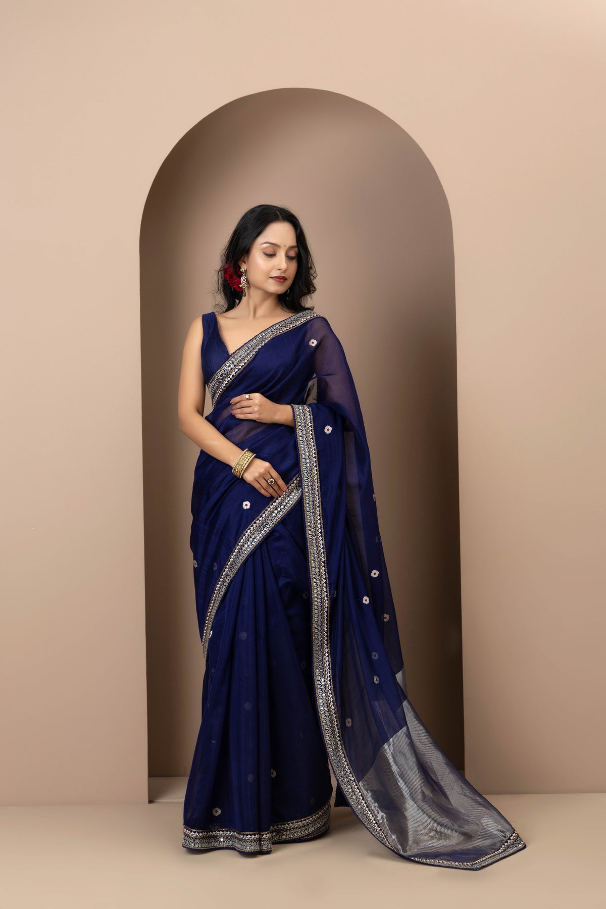 Deep Blue Chanderi Silk Aari Saree