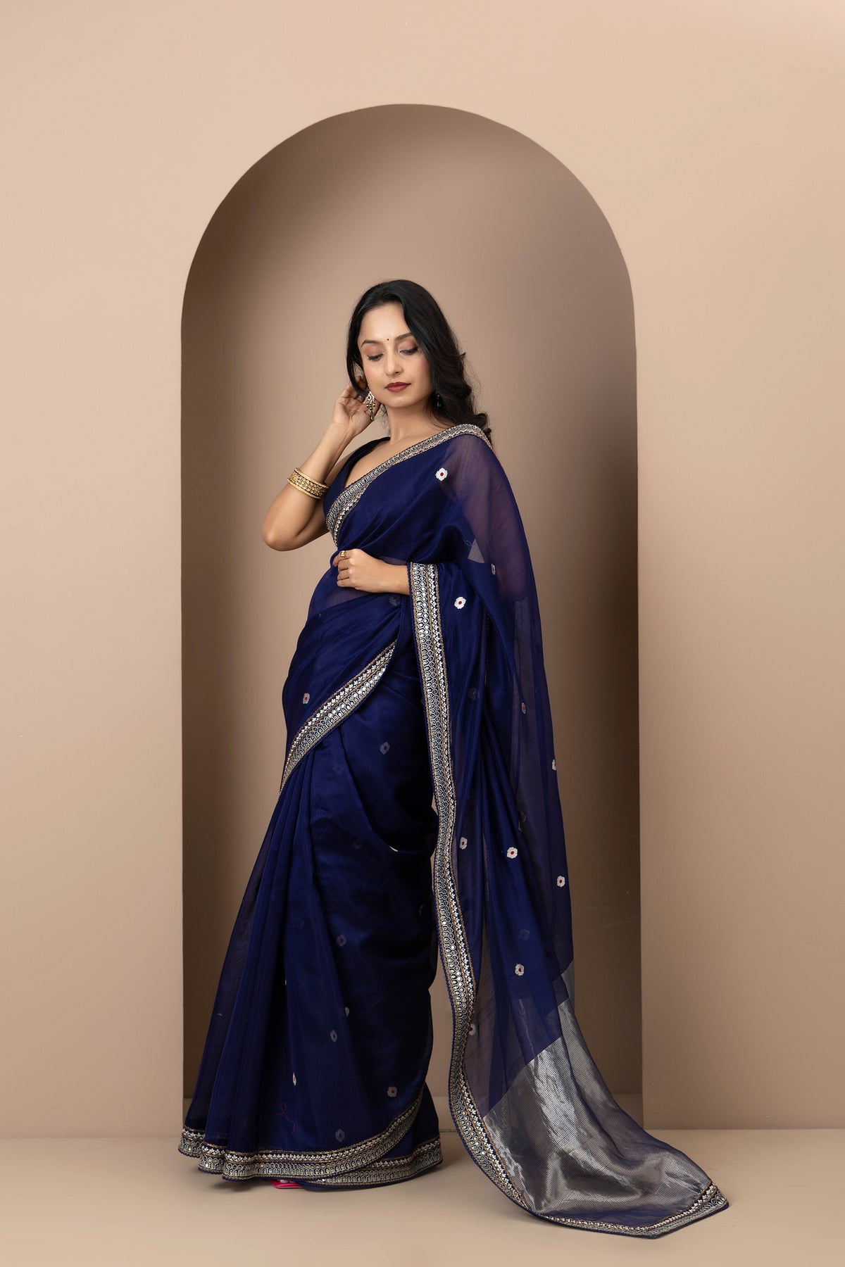 Deep Blue Chanderi Silk Aari Saree