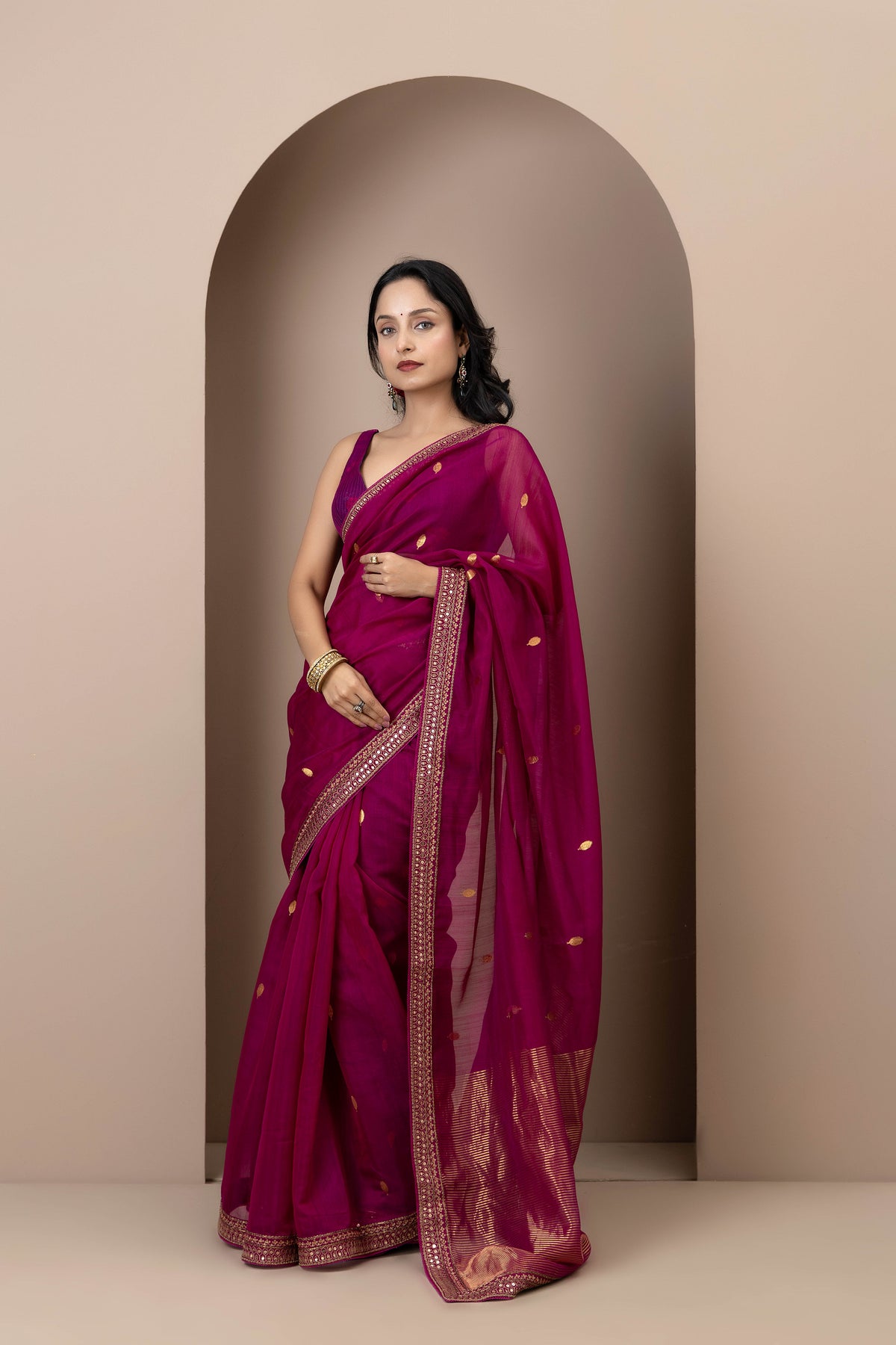 Mauve Chanderi Silk Aari Saree