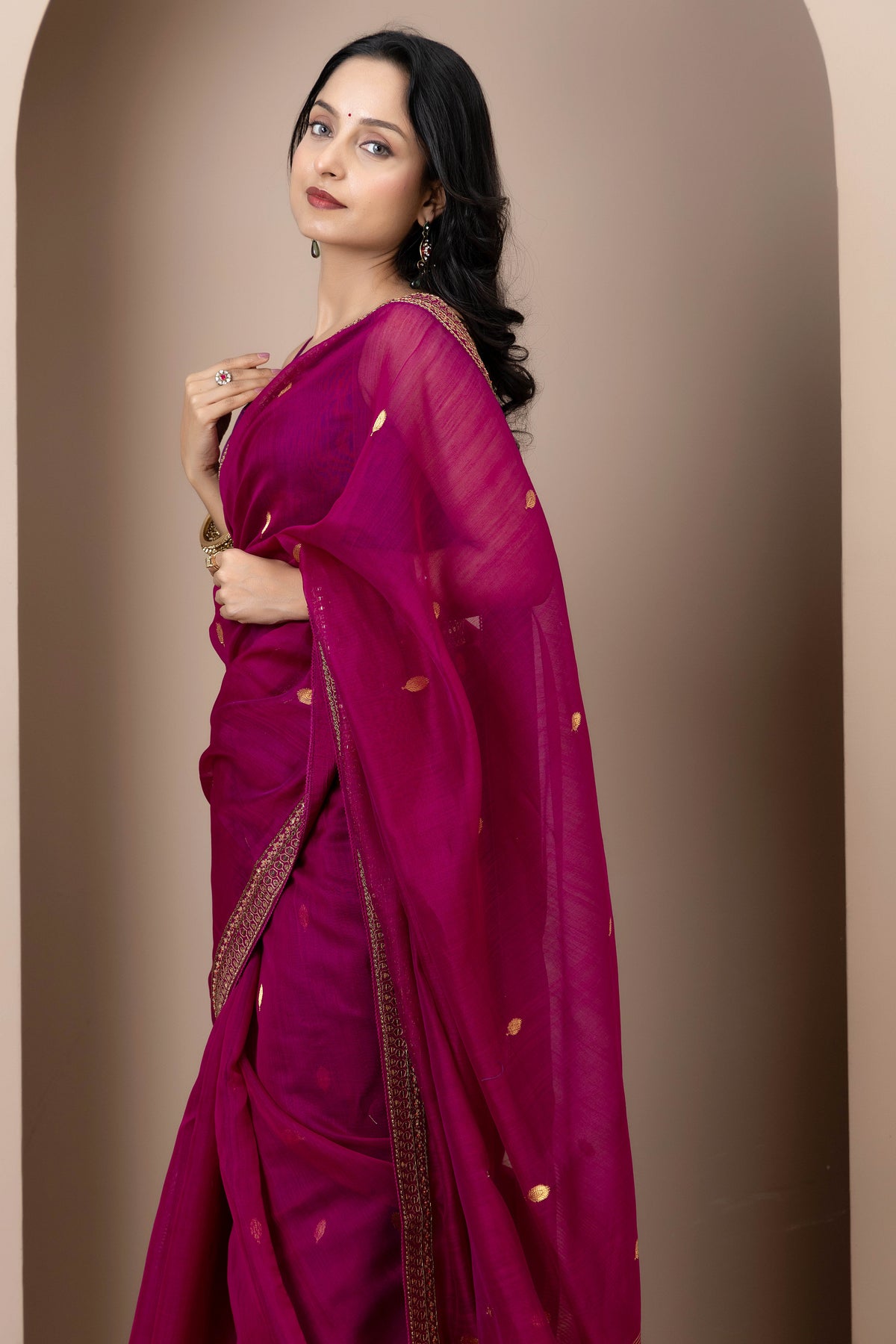Mauve Chanderi Silk Aari Saree