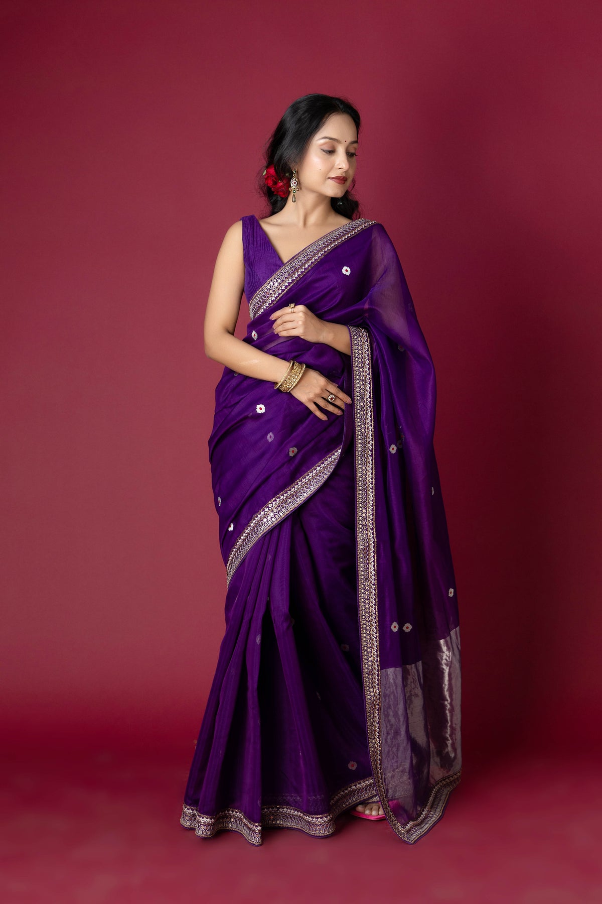 Purple Chanderi Silk Aari Saree